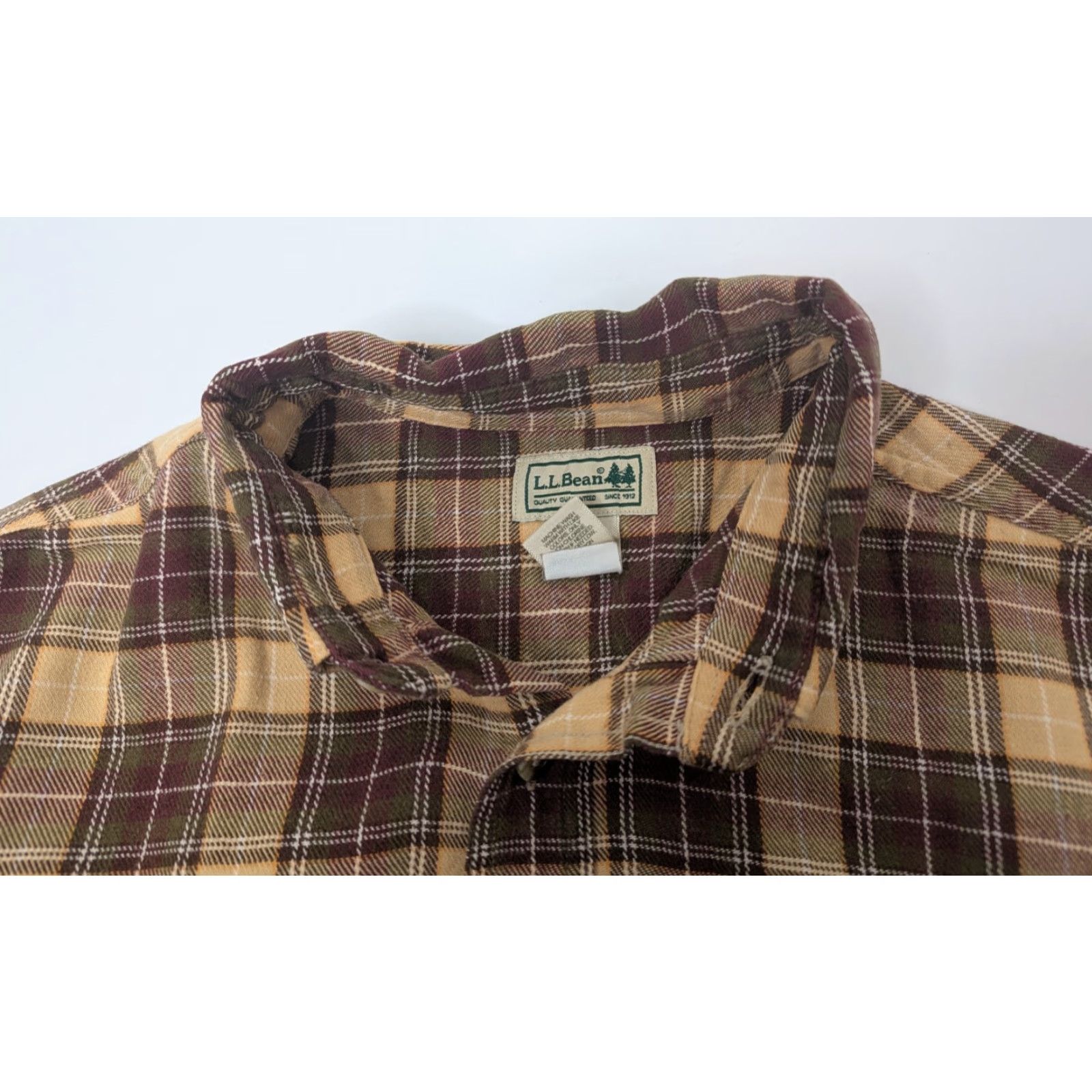 Vintage LL Bean Shirt Mens Large Tall Plaid Brown Flannel Button-Up Long Sleeve 0BHG6 Beige Cotton Size US L / EU 52-54 / 3 - 7 Thumbnail
