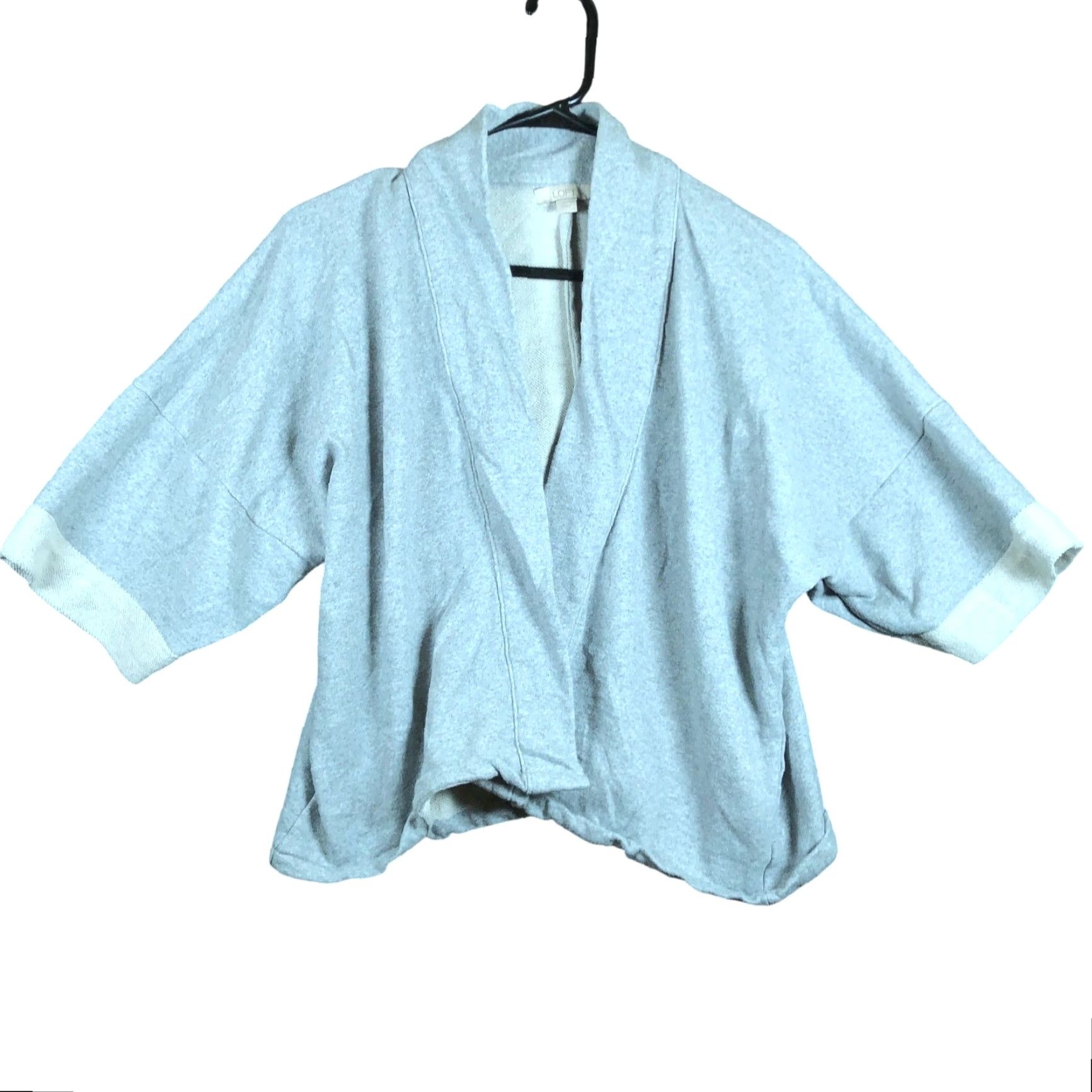 Ann Taylor VINTAGE LOFT Womens Cardigan Gray Open Front 3/4 Sleeve Cotton Blend One Size Cardigan, Knit, Solid, Casual, Workwear, Regular, Women Size ONE SIZE - 2 Thumbnail