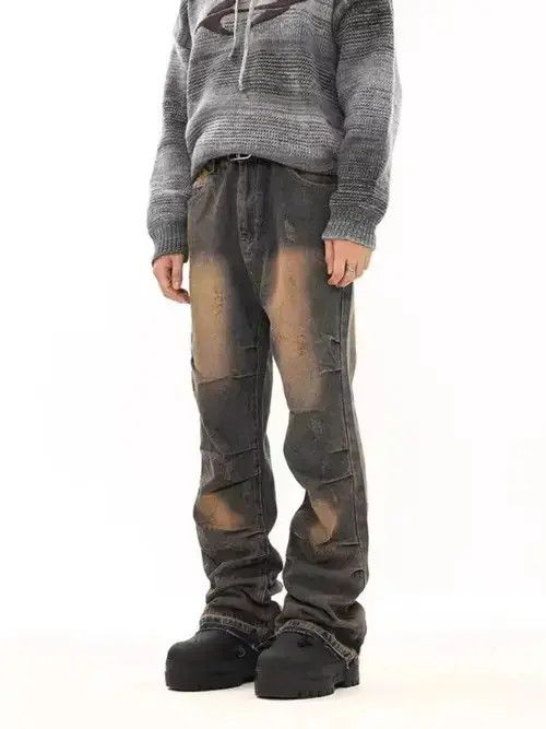 Japanese Brand × Jean Retro yellow mud-dyed distressed wide-leg loose jeans Size US 32 / EU 48 - 4 Thumbnail