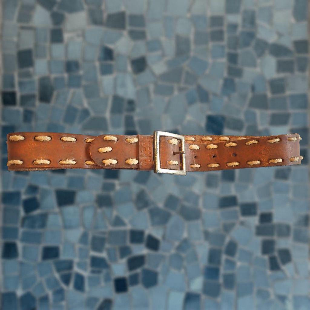 Vintage VINTAGE Common Seed Brown Cowhide Leather Belt Men Western Size 26-30 Rustic Cowboy Embossed Rope Trim Size ONE SIZE - 1 Thumbnail