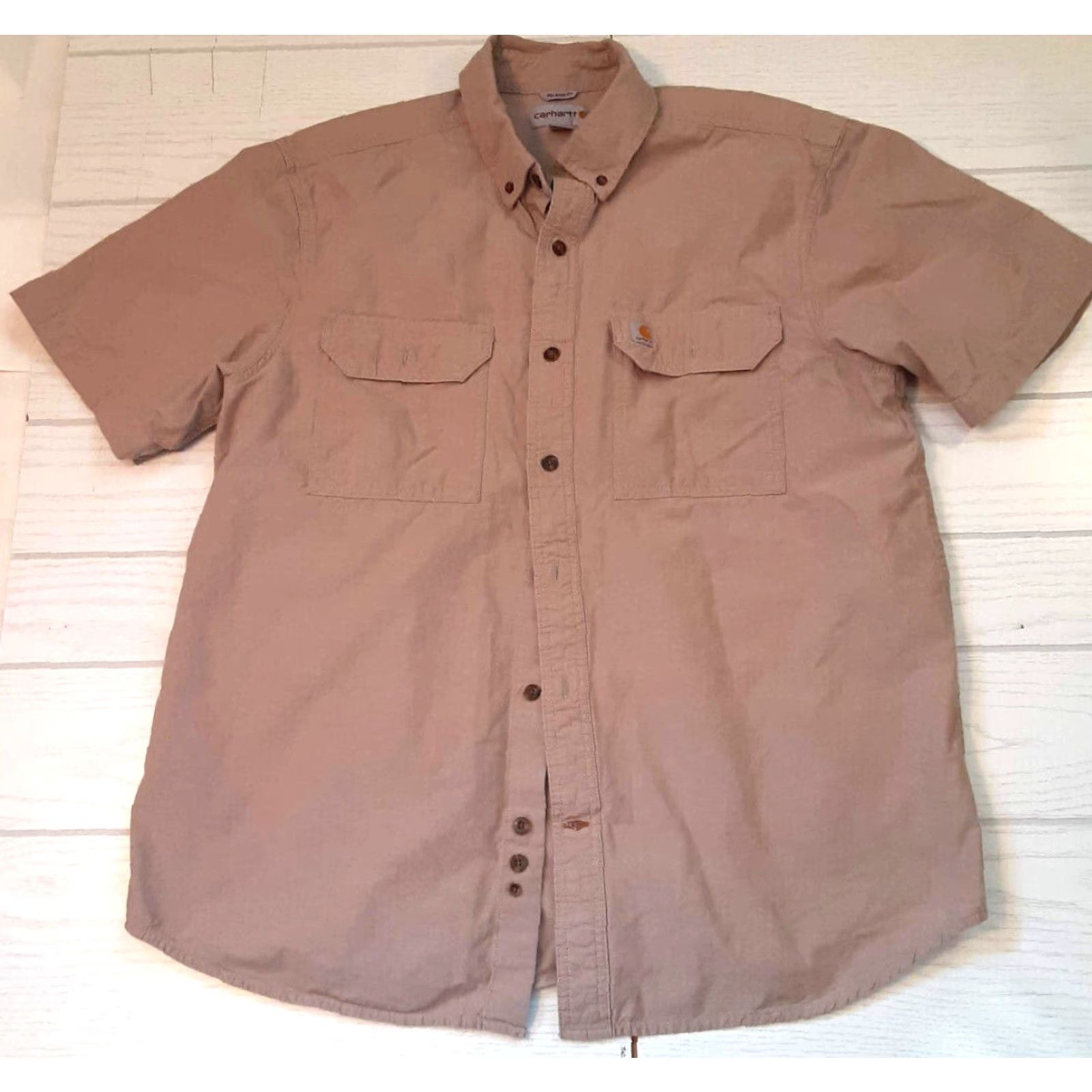 Carhartt VINTAGE Carhartt Shirt Short Sleeve L Relaxed Regular Khaki Brown Solid Men 90s Classic Shirt Mens L Size US L / EU 52-54 / 3 - 2 Thumbnail