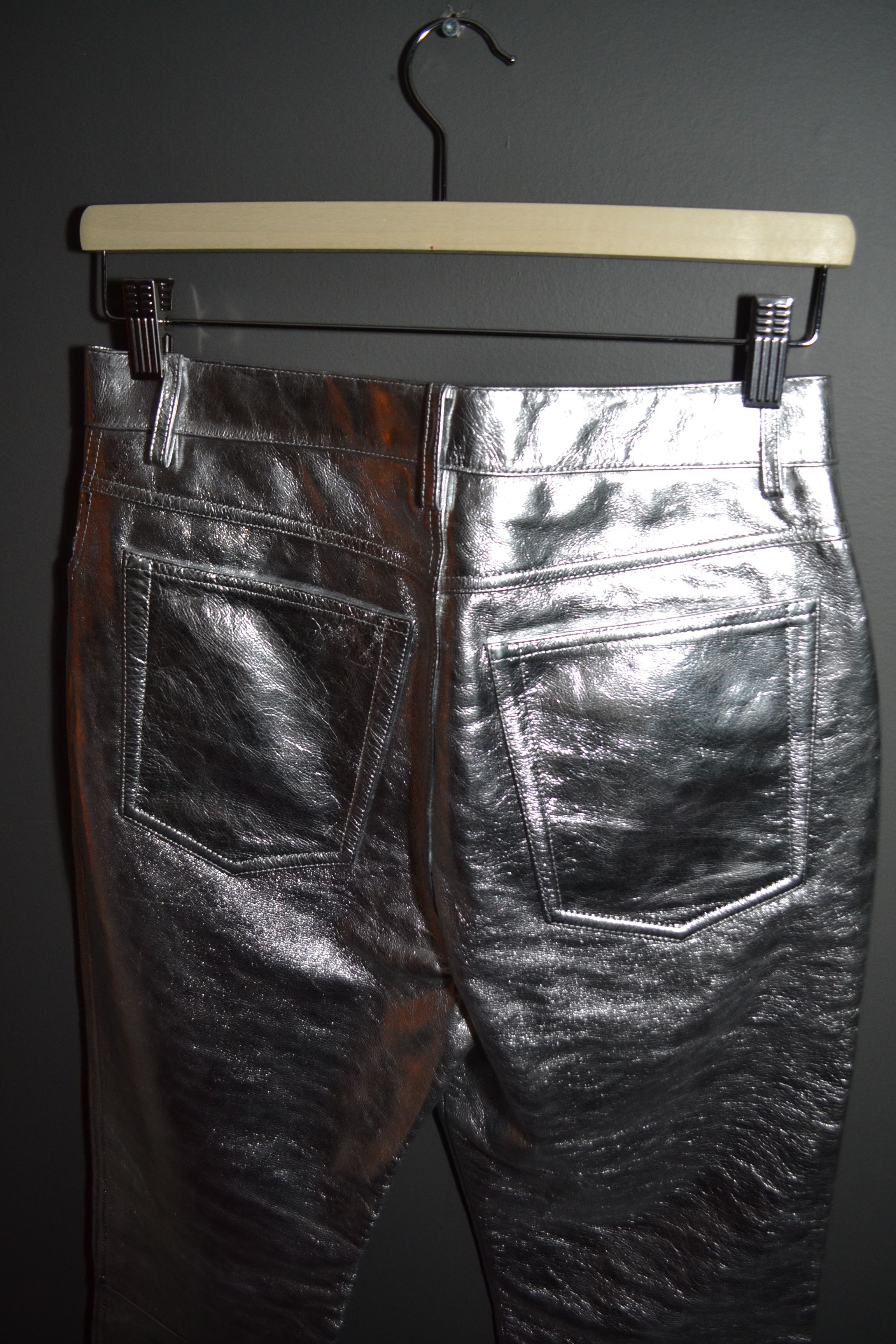 Helmut Lang Helmut Lang Mirror Straight Leather Pants Astro Biker Silver Size 28" / US 6 / IT 42 - 12 Thumbnail