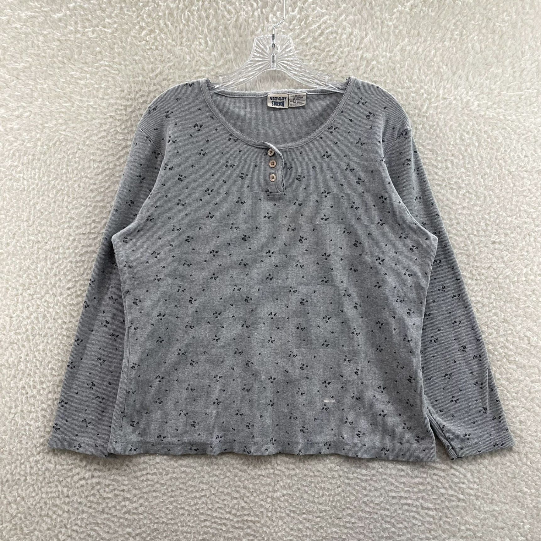 Faded Glory VINTAGE 90s Y2K Henley Top XL Thermal Waffle Knit Grey Ditsy Floral Fairy Grunge Shirt Mens Size XL / US 12-14 / IT 48-50 - 2 Thumbnail