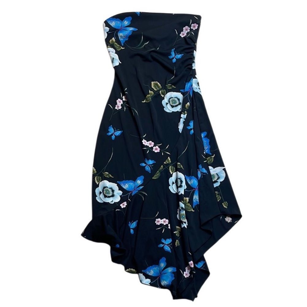 Vintage Y2K Vintage Hourglass Butterfly Floral Strapless Dress - Bla Size S / US 4 / IT 40 - 1 Thumbnail