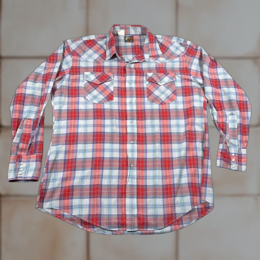 Vintage VINTAGE Open Range Western Shirt XL Adult Red Plaid Pearl Snap 90s Shirt Mens Size US XL / EU 56 / 4 - 1 Thumbnail
