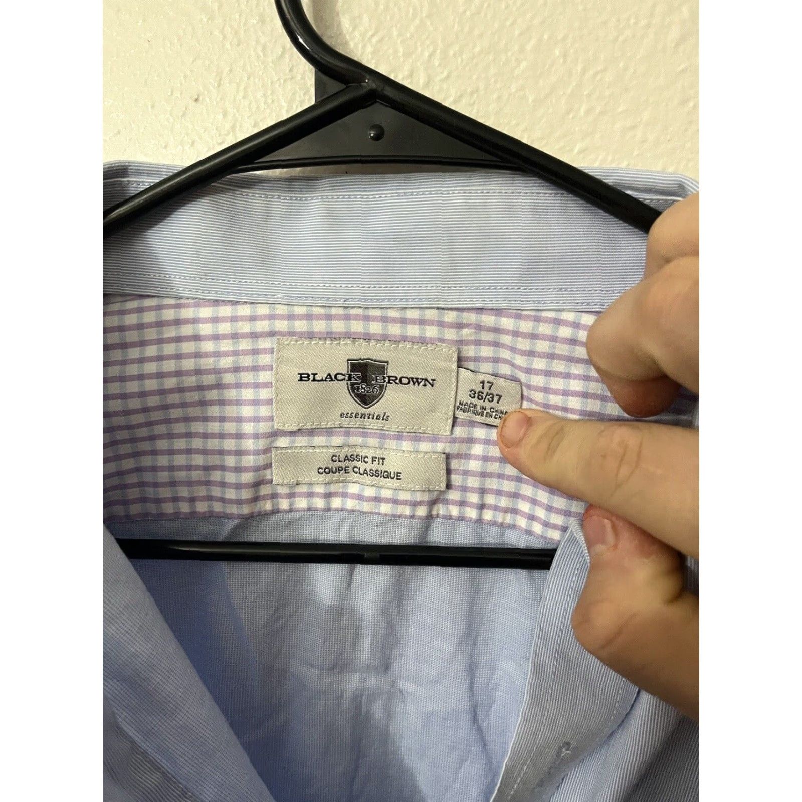 Essentials Black Brown Essentials Classic Fit Dress Shirt Men 17 36/37 Long Sleeve Blue Size 46R - 3 Thumbnail