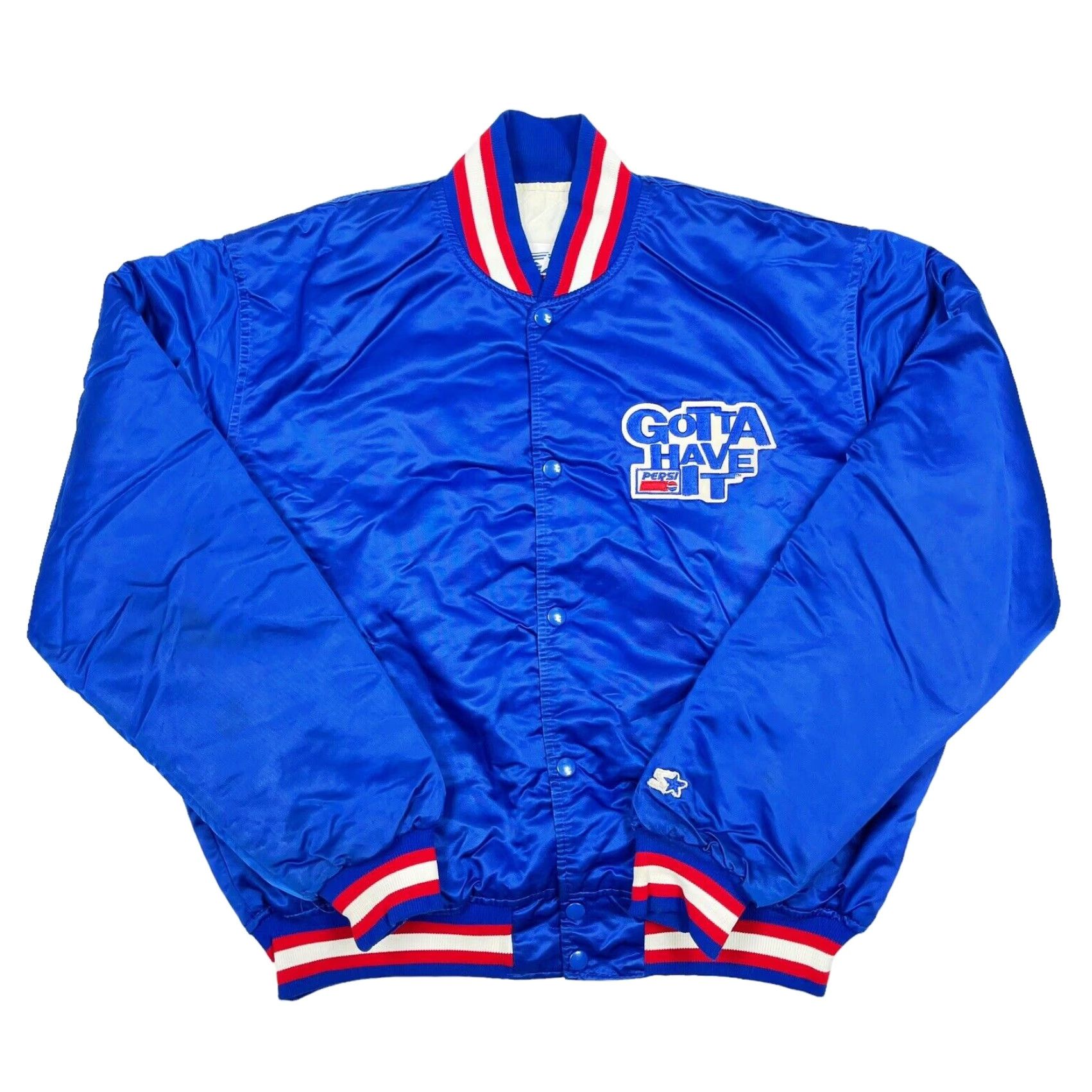 Starter VTG PEPSI “GOTTA HAVE IT” PROMO STARTER BOMBer JACKET MENS LARGE Satin Navy/Blue Nylon 80s 90s Vintage Baseball Starter Men Jacket Size US L / EU 52-54 / 3 - 2 Thumbnail