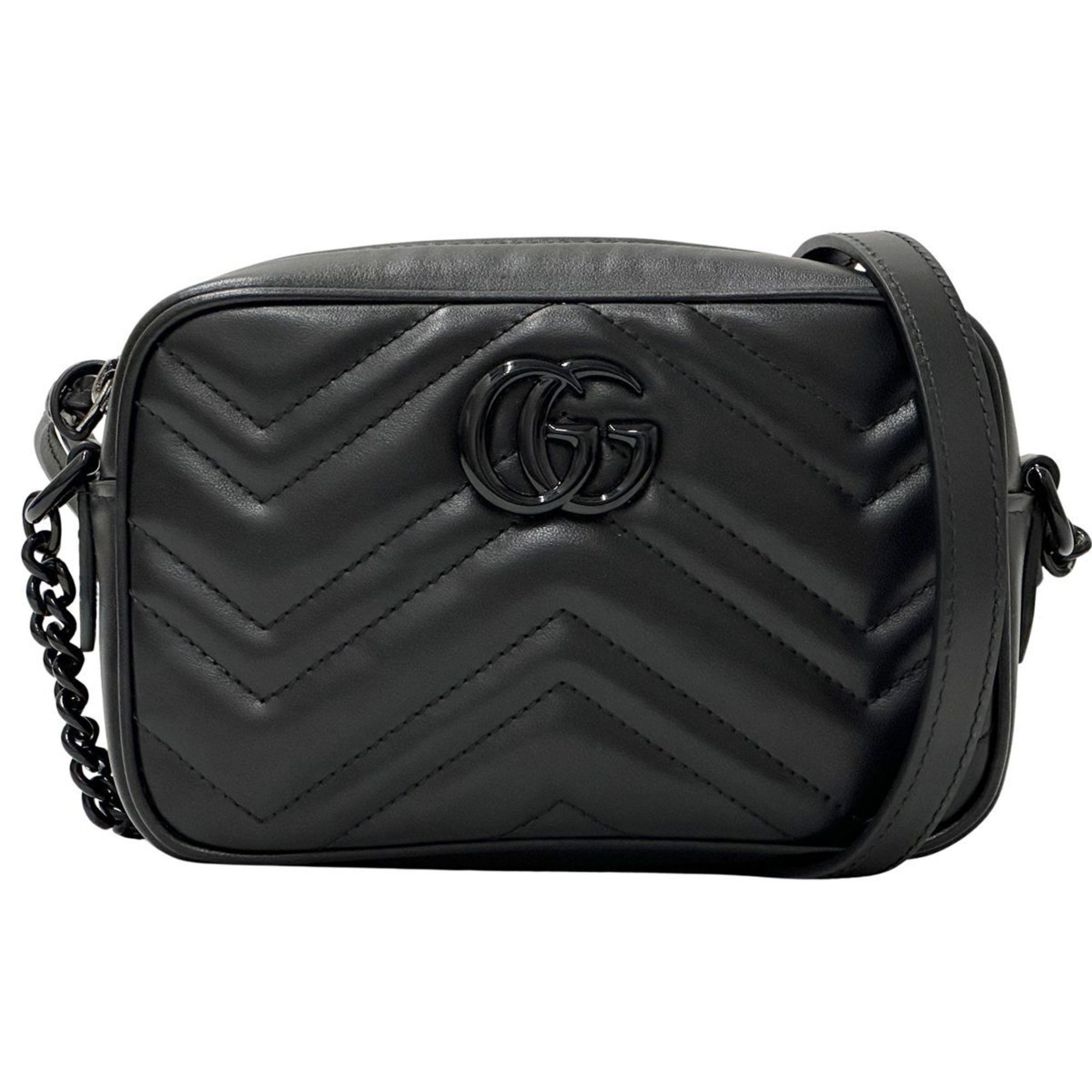 Gucci Bags For Women GG Marmont Shoulder Bag Leather Black 634936 Hardware Compact Mini