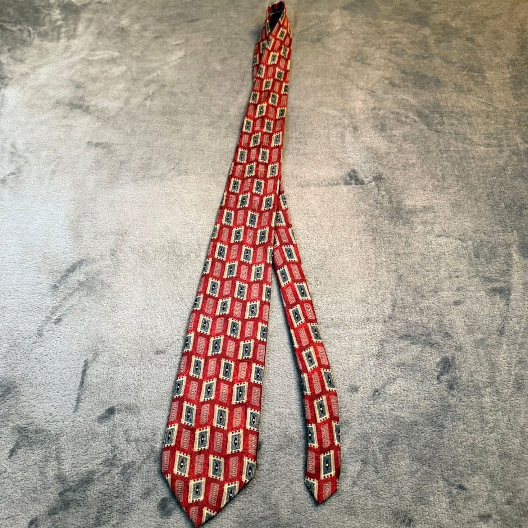 Robert Talbott Robert Talbott Studio Necktie Mens Extra Long Red Geometric Silk Hand Sewn Size ONE SIZE - 2 Thumbnail