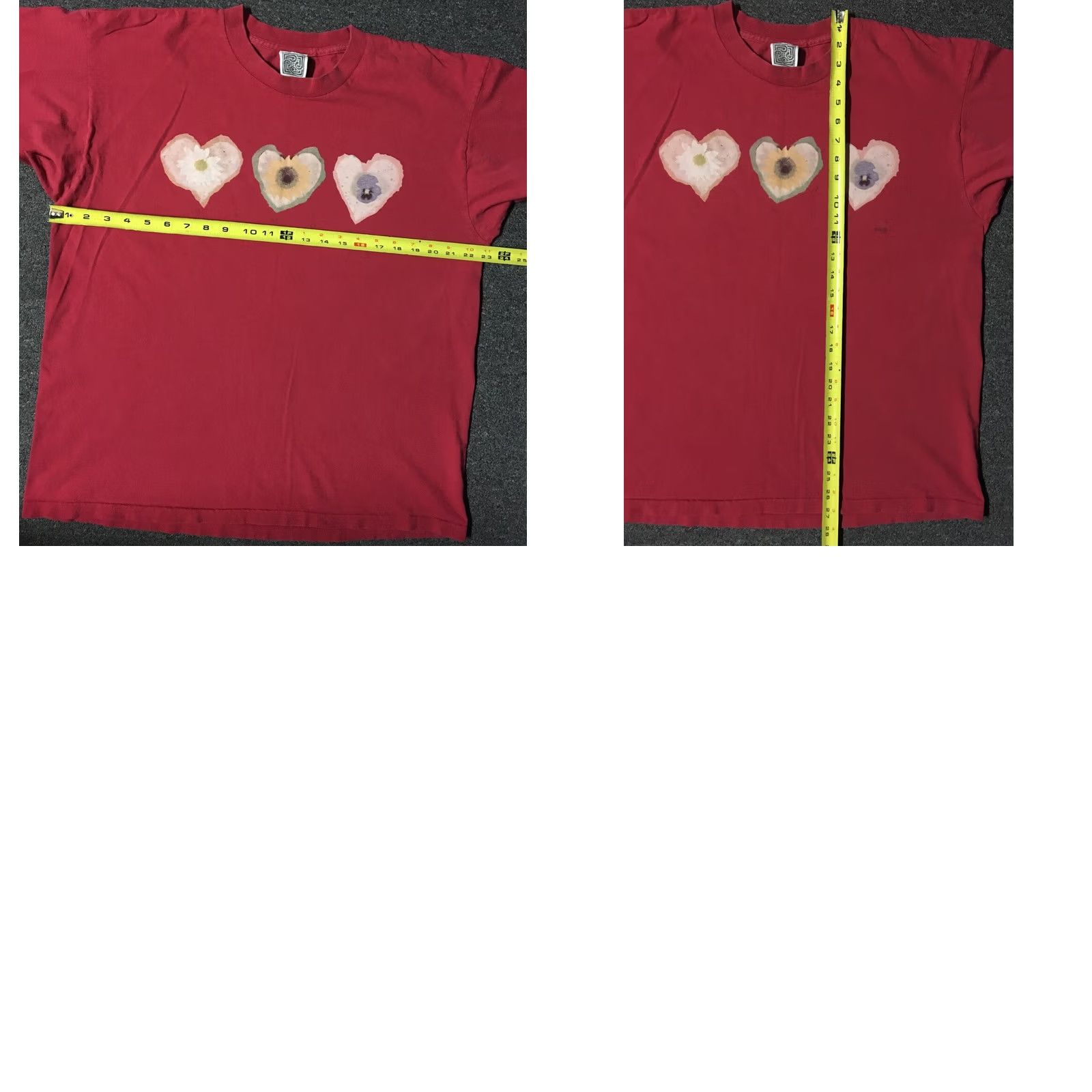 Vintage VINTAGE 90s Heart Flowers Faded Shirt Maze Red L Mens Short Sleeve USA Single Stitch T-Shirt Size US L / EU 52-54 / 3 - 8 Thumbnail