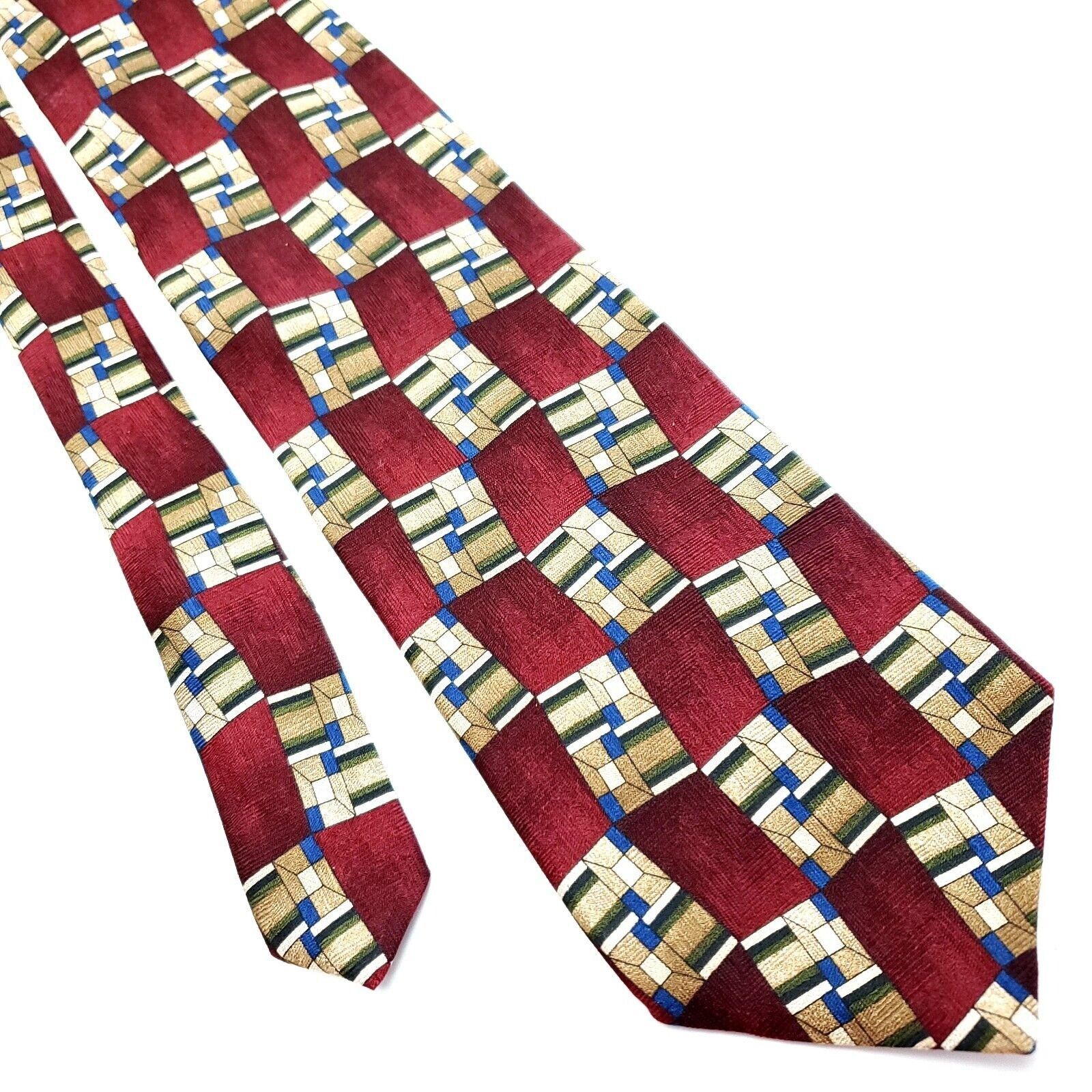 Designer Arden Cravats Red Beige Silk Tie Woven Geometric Size ONE SIZE - 1 Thumbnail