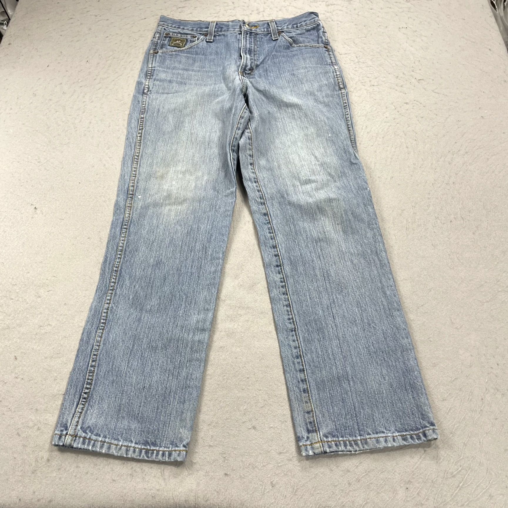 Denime Cinch Jeans Mens 31x32 Blue Faded Denim Western Rodeo Cowboy Green Label Rancher Jeans - Cinch Men's Regular Straight 31 X 32 Blue Denim 80s? Size US 31 - 2 Thumbnail