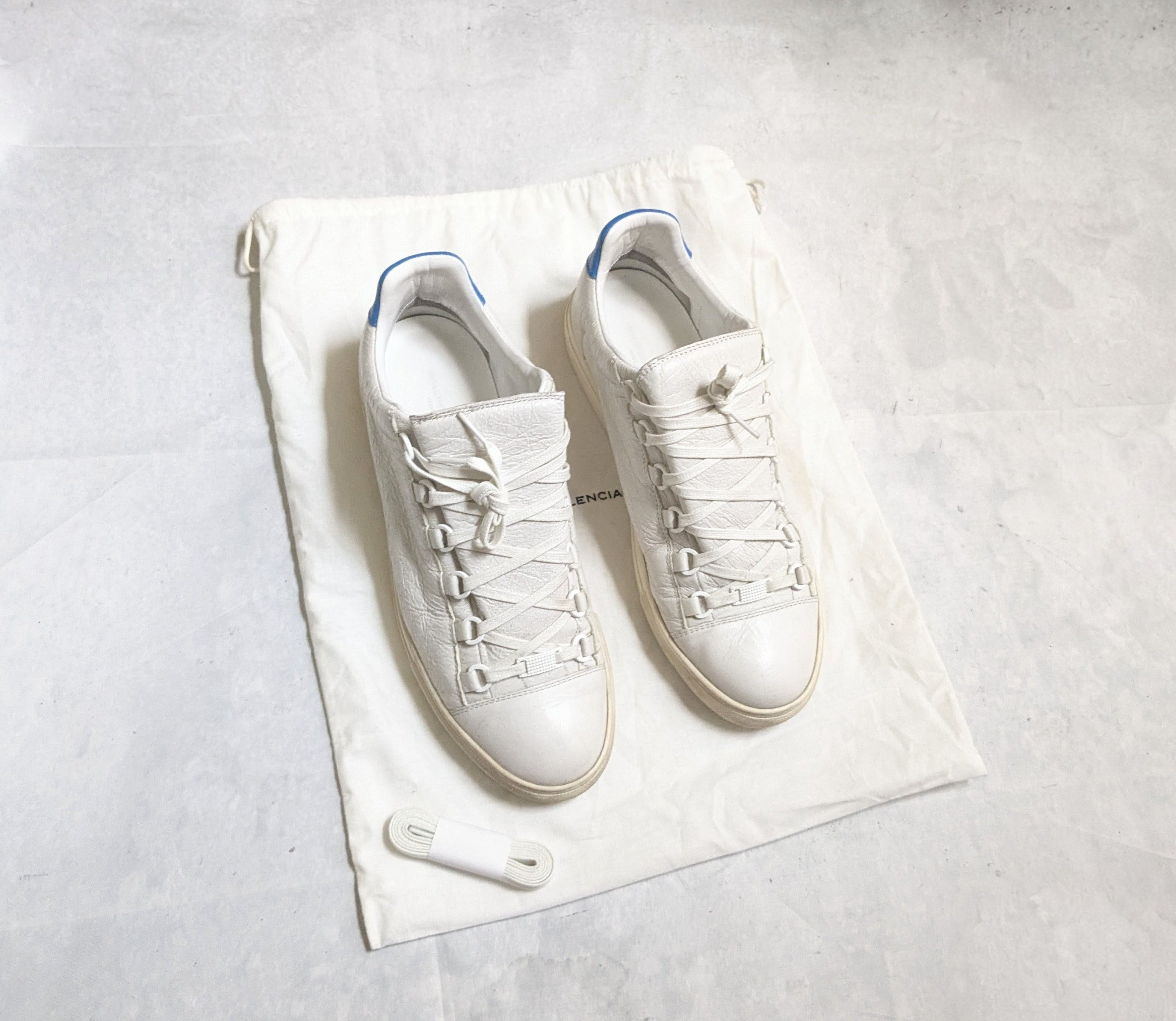 Balenciaga Arena White Blue 10 Low Tops Leather Sneakers
