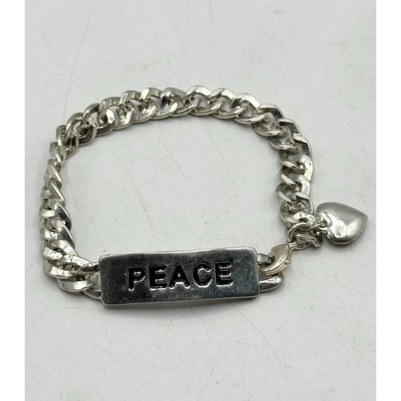 Other Vintage peace id silver chain bracelet with hanging heart ch Size ONE SIZE - 1 Thumbnail