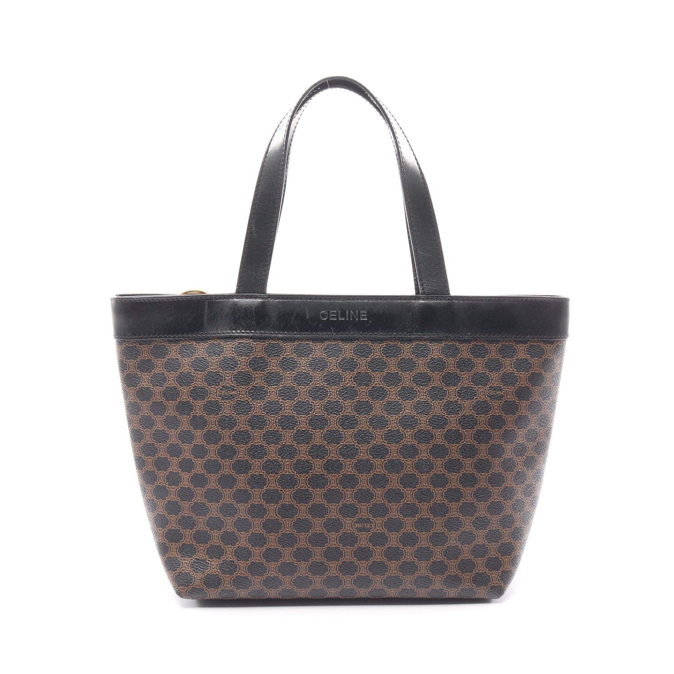 image of Celine Macadam Handbag Pvc Leather Dark Brown Black, Women's