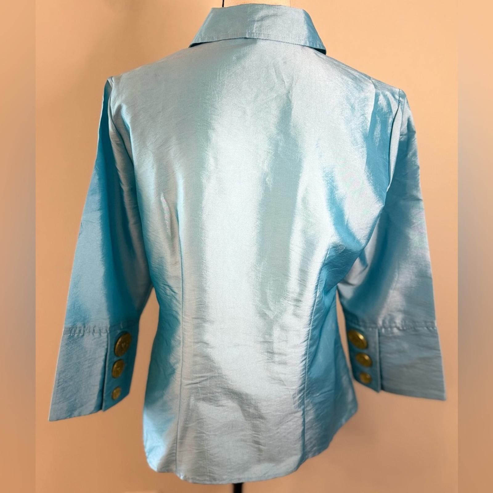 Agora Agora shimmery teal suit jacket/top large gold buttons SZ M Size M / US 6-8 / IT 42-44 - 4 Thumbnail