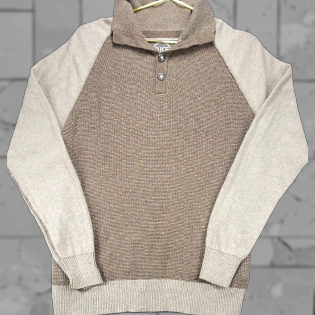 Vintage Buckle Mens M Beige Mock Neck 1/4 Zip Sweater Knit Long Sleeve Henley 1/4 Button Casual Workwear Size US M / EU 48-50 / 2 - 1 Thumbnail