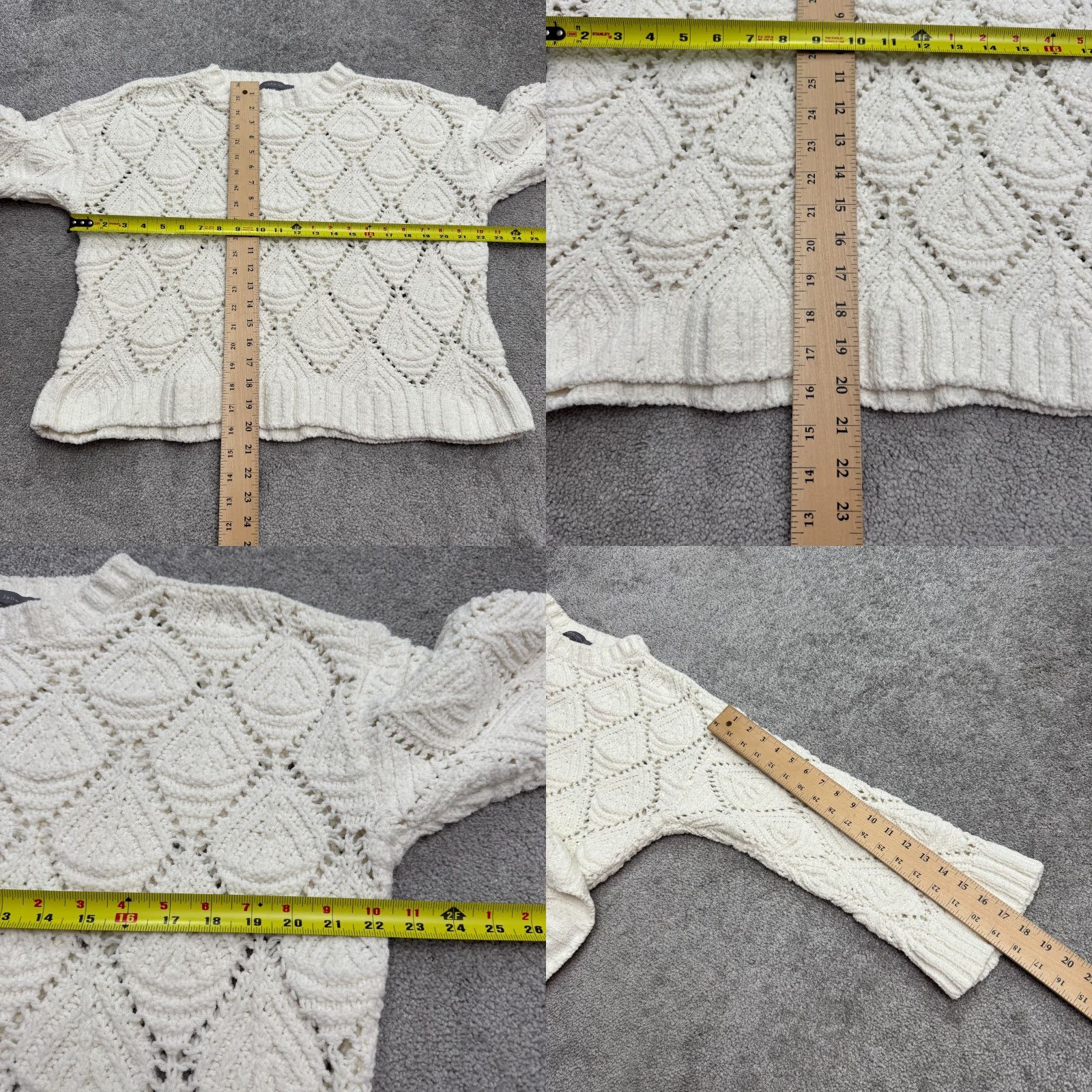 Talbots VINTAGE Cobble Lane Chenile Open Knit Crochet Chunky Pullover Sweater Womens 1X Cream Size XL / US 12-14 / IT 48-50 - 8 Thumbnail