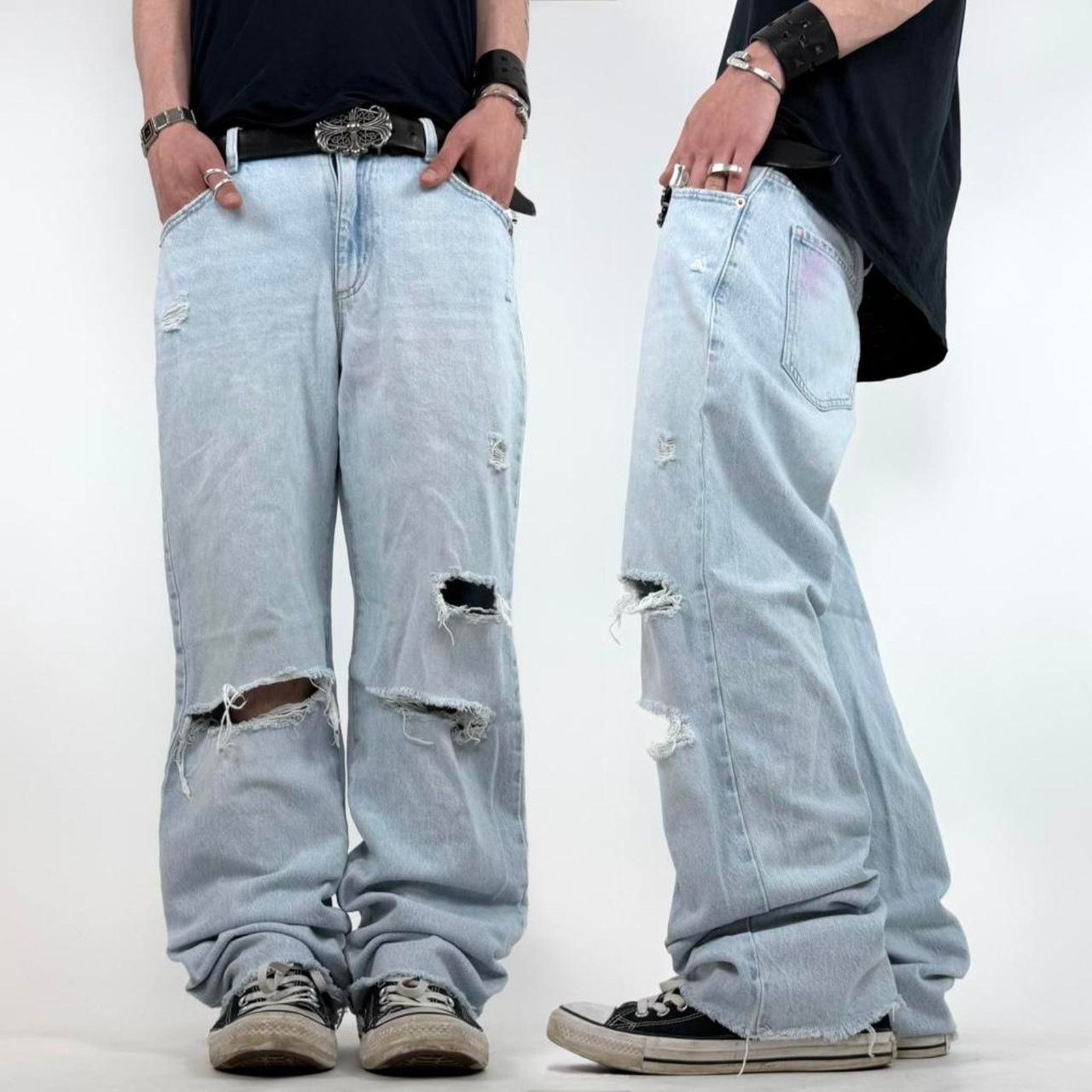 Vintage y2k faded baggy wide leg ripped grunge archive jeans