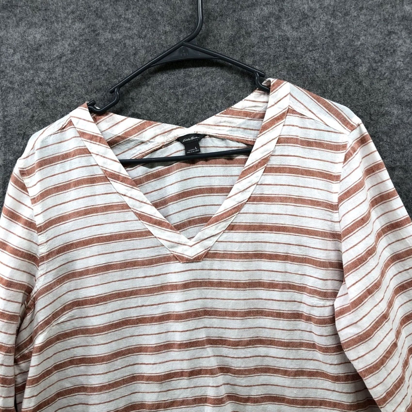 Eddie Bauer Eddie Bauer Blouse Womens L V-neck 3/4 Sleeve Linen Cotton Pink White Striped Shirt Casual Beach Classic Size L / US 10 / IT 46 - 3 Thumbnail