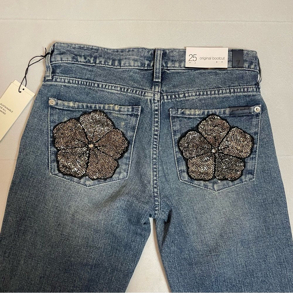 7 For All Mankind NWT New $278 7 For All Mankind Bootcut Beaded Floral Maribe Size 25" / US 0 / IT 36 - 5 Thumbnail