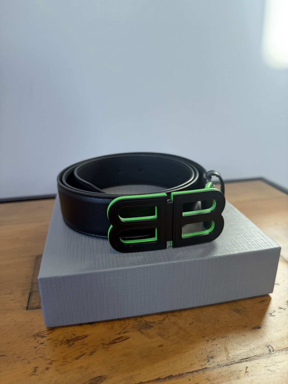 Balenciaga Balenciaga BB Leather Belt 95cm Green & Black Size 38 - 1 Thumbnail