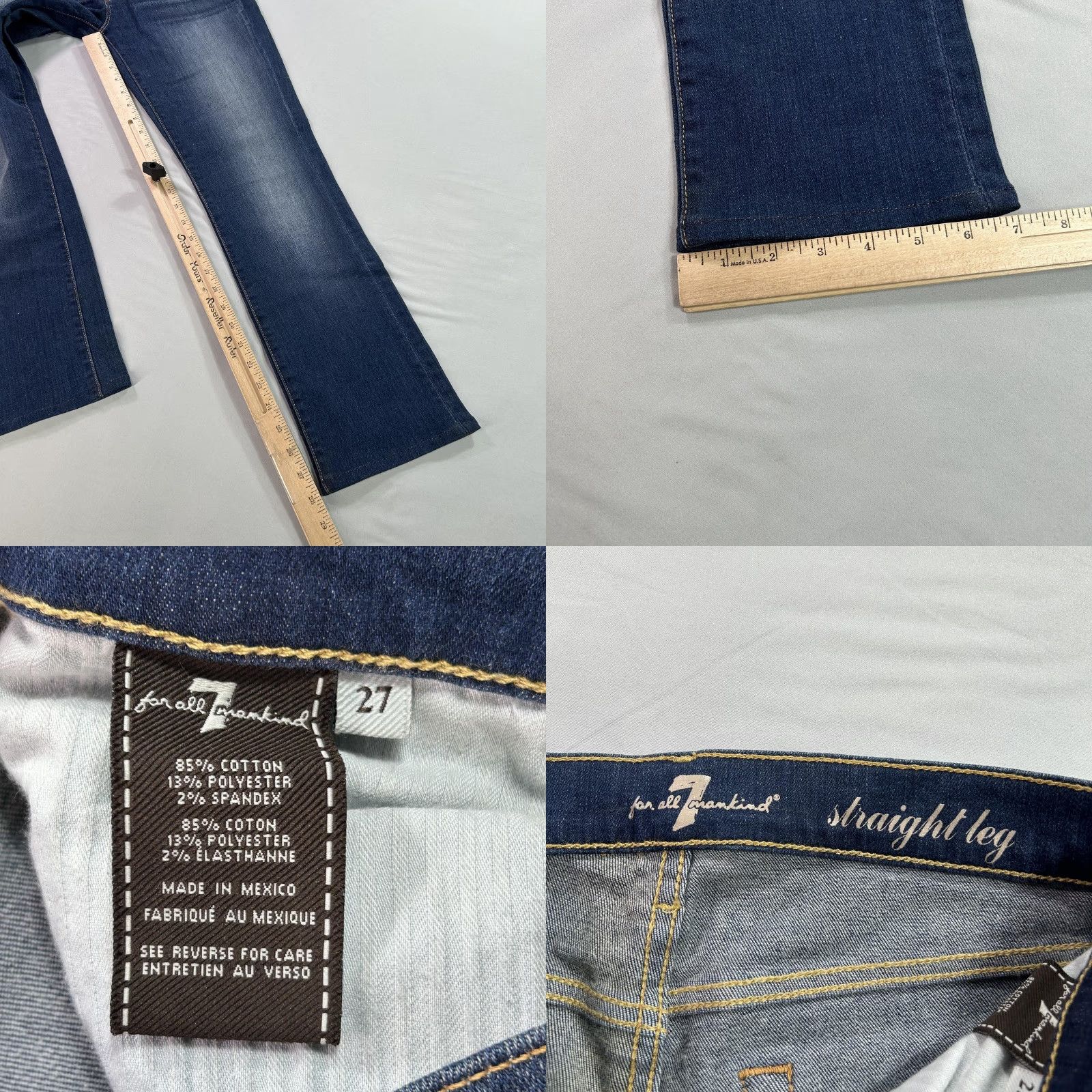 7 For All Mankind 7 For All Mankind Jeans Womens 27 Blue Straight Leg Stretch Denim Classic Fit Size 27" / US 4 / IT 40 - 8 Thumbnail