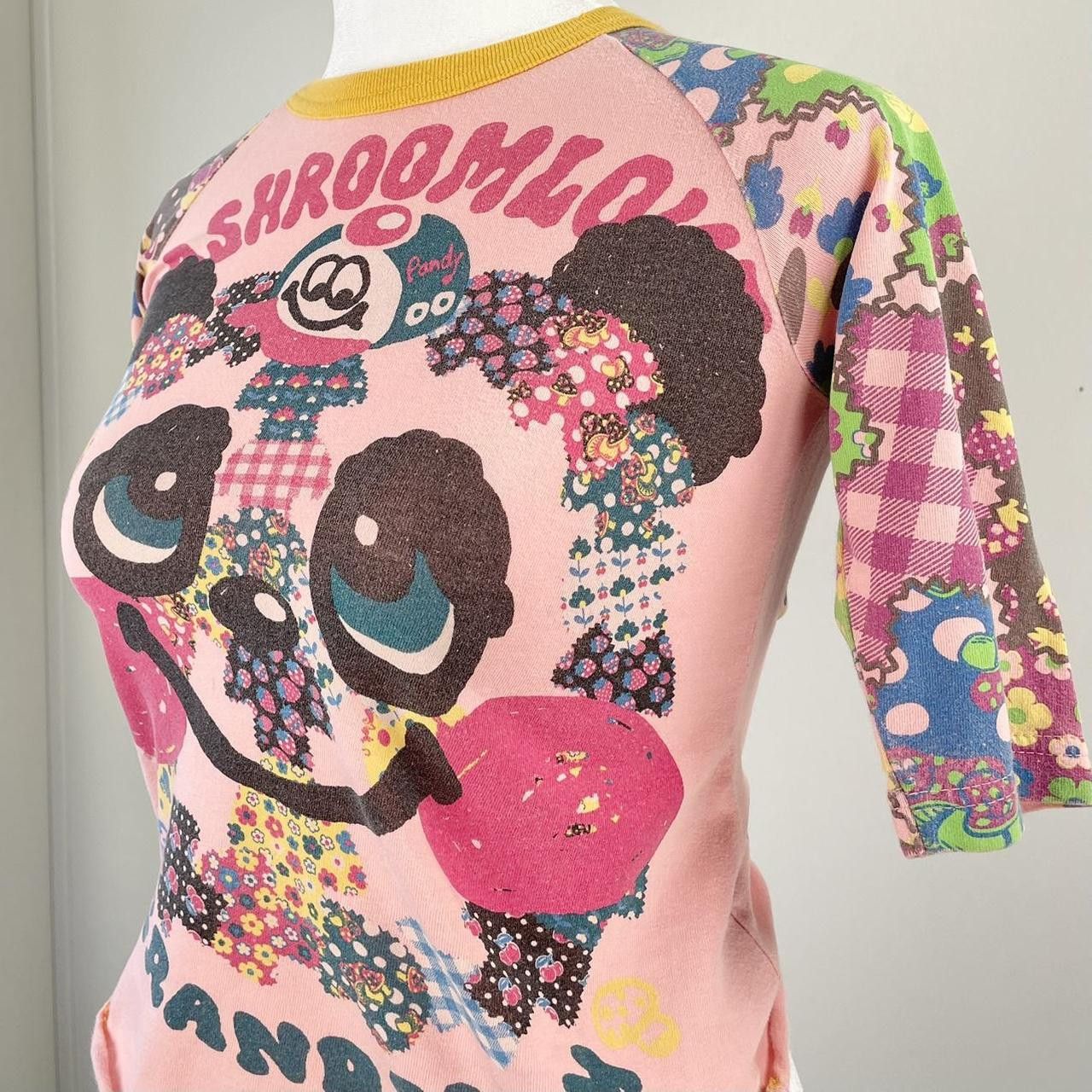 Japanese Brand ✩ Mushroomlove Love Revolution Psychedelic Print Baby Tee ♡ Size XXS / US 00 / IT 34 - 1 Thumbnail