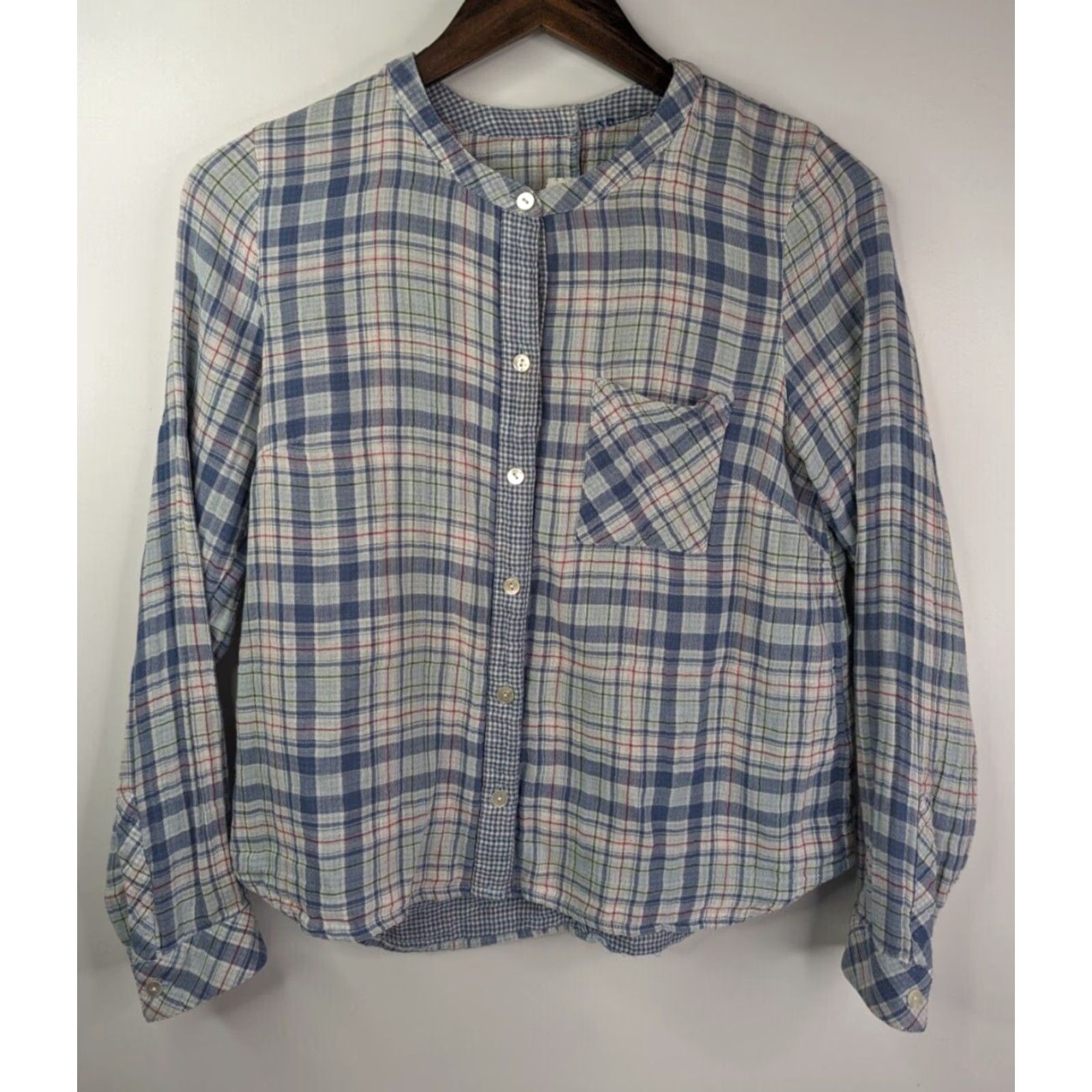 J. Jill J Jill Plaid Double Cloth Cotton Gauze Tunic Blouse Button Shirt Size Small Size S / US 4 / IT 40 - 2 Thumbnail