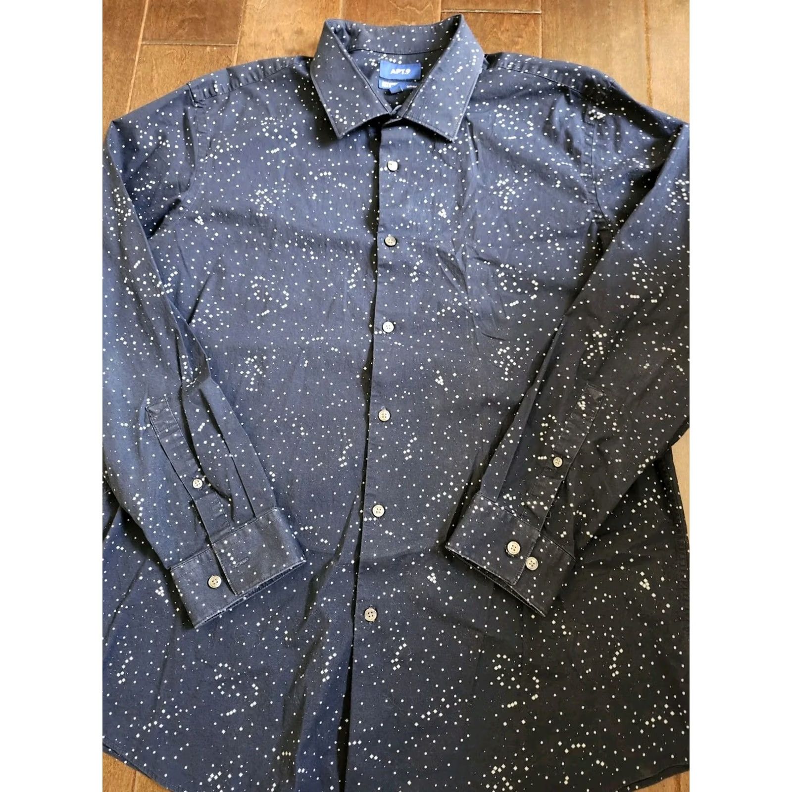 Apt. 9 Apt. 9 Dress Shirt Mens Long Sleeve Collared Slim Fit Snowflake Blue White 17.5 34/35 Holiday Christmas Size 48R - 4 Thumbnail