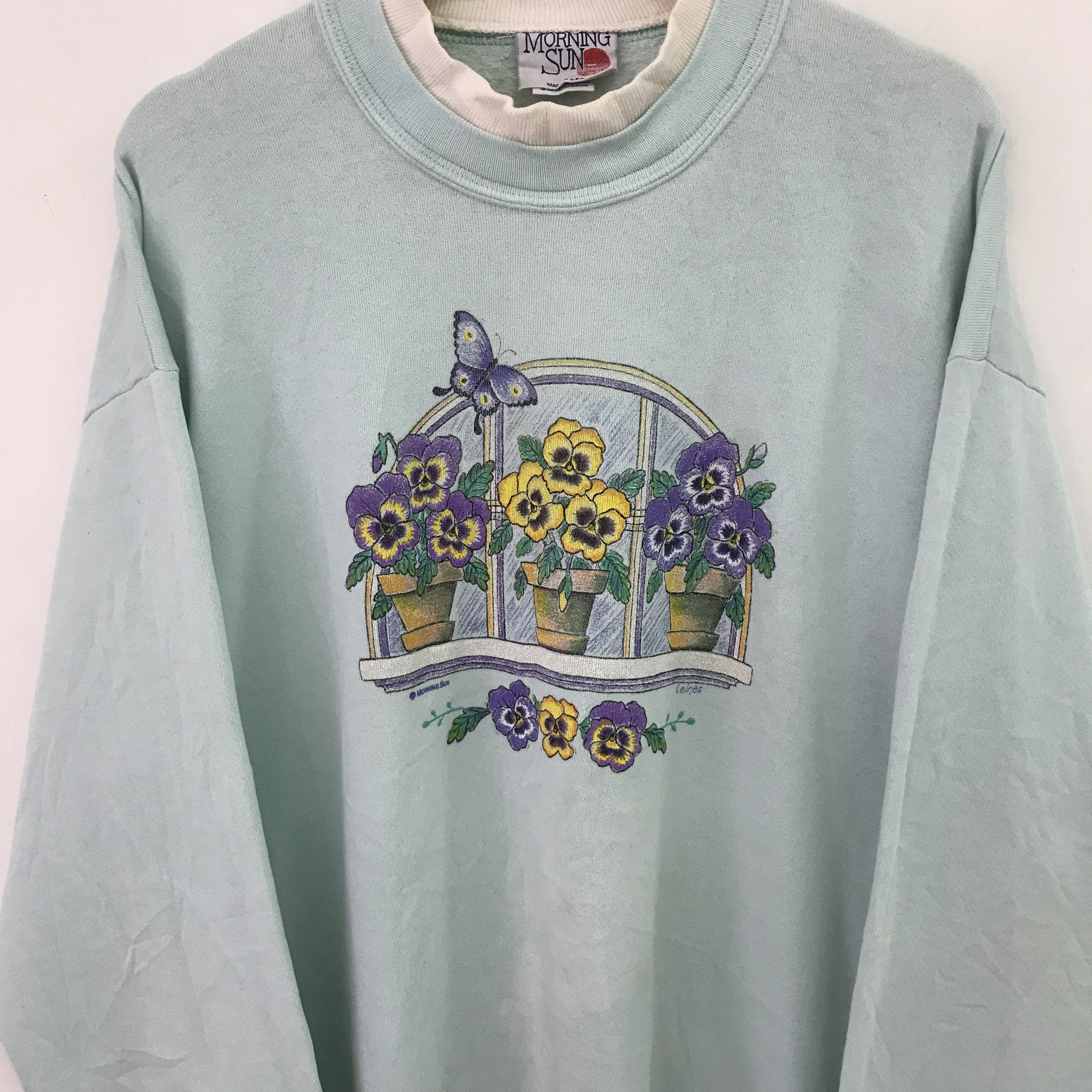Vintage Vintage 90's Morning Sun Green Sweatshirt - 590 Size US XL / EU 56 / 4 - 3 Thumbnail