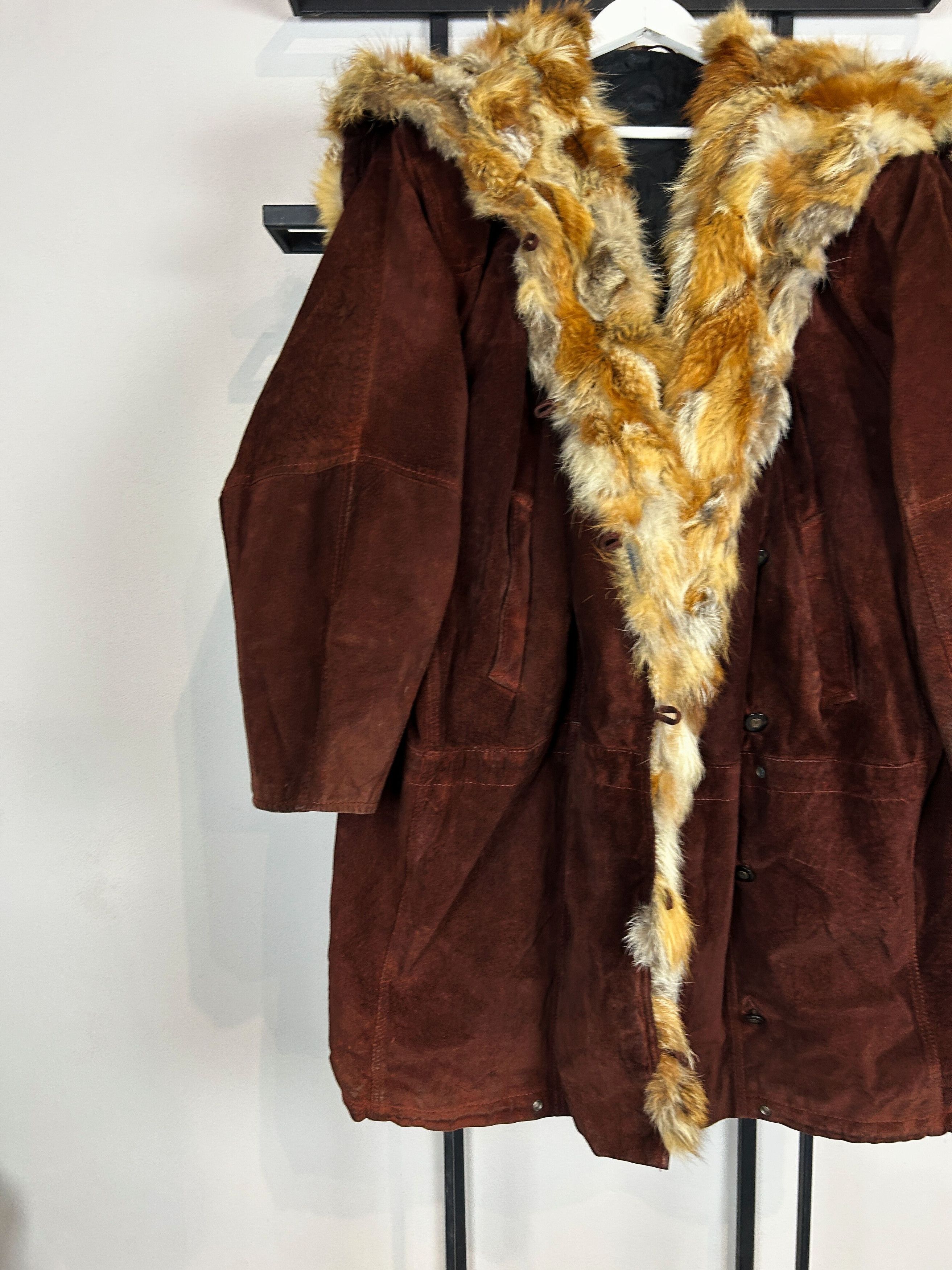 Japanese Brand Suede Leather Coat Fur Trim Vintage Luxury Brown Long Size US L / EU 52-54 / 3 - 3 Thumbnail