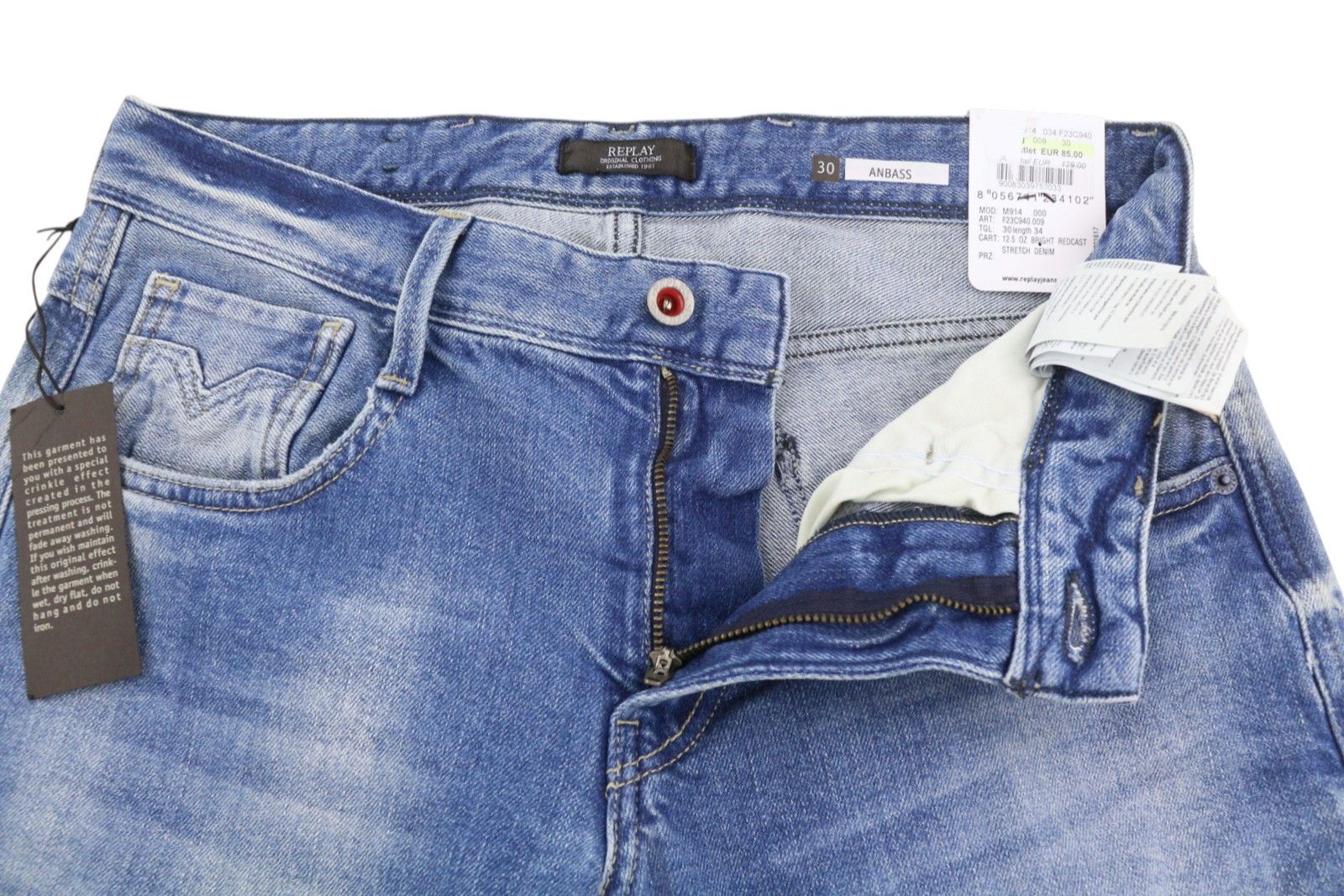Replay ANBASS W30/L34 Blue Faded Slim Zip Fly Jeans 89123 Size US 30 / EU 46 - 4 Thumbnail
