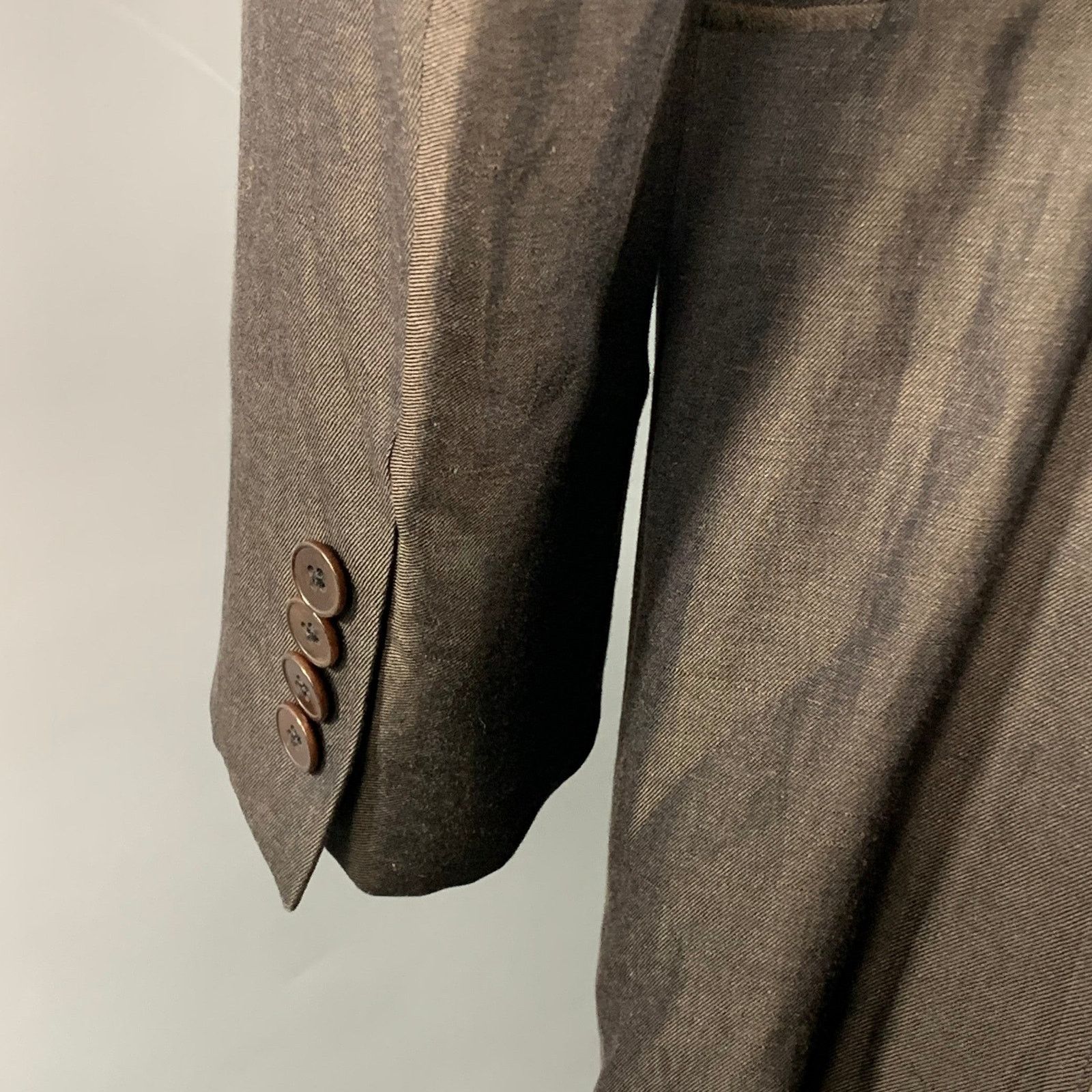 Ermenegildo Zegna ERMENEGILDO ZEGNA Regular Brown Silk Linen Twill Sport Coat Size 44R - 3 Thumbnail