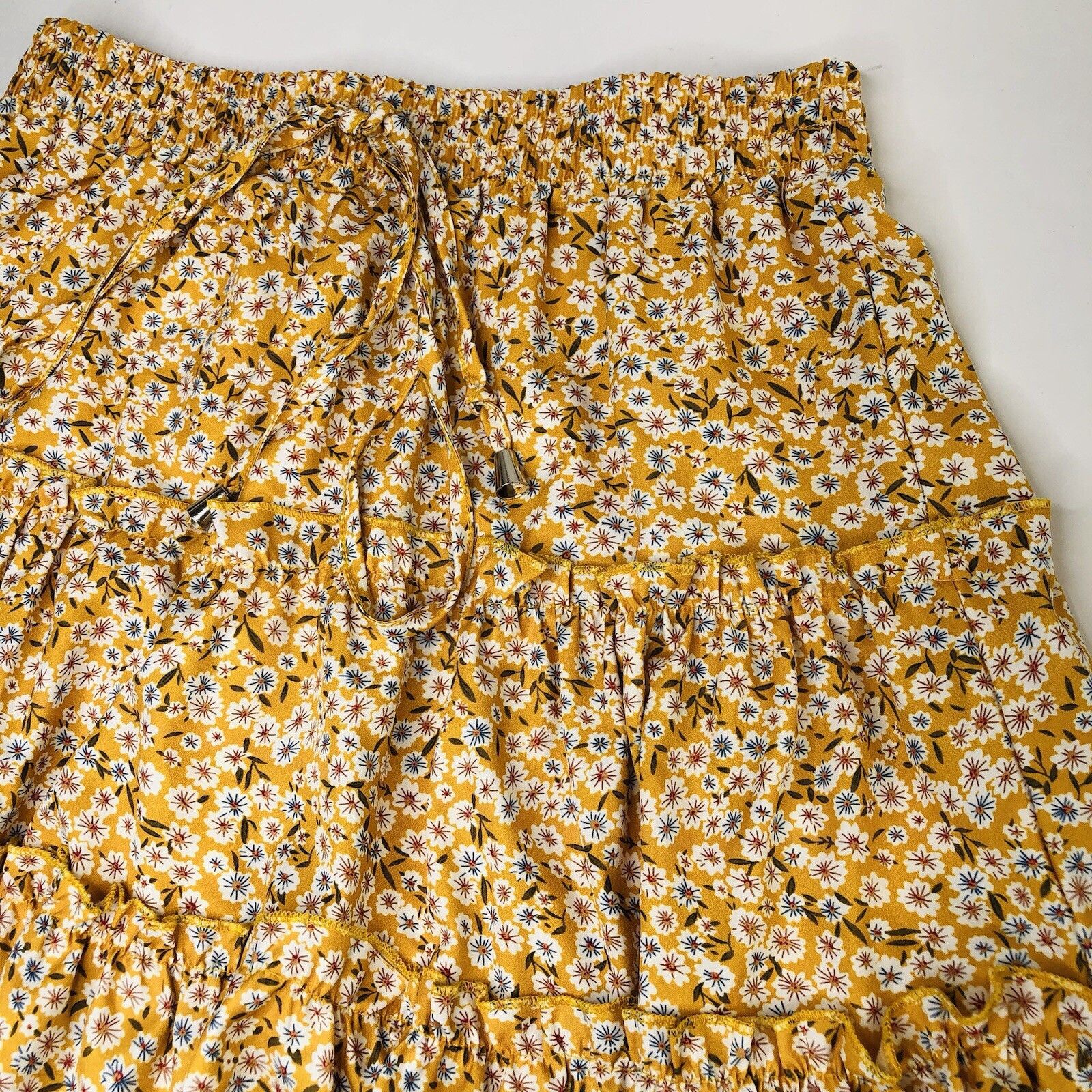 Other Womens Teen Tired Yellow Floral Print Skirt Sz S Elastic Size 27" / US 4 / IT 40 - 4 Thumbnail
