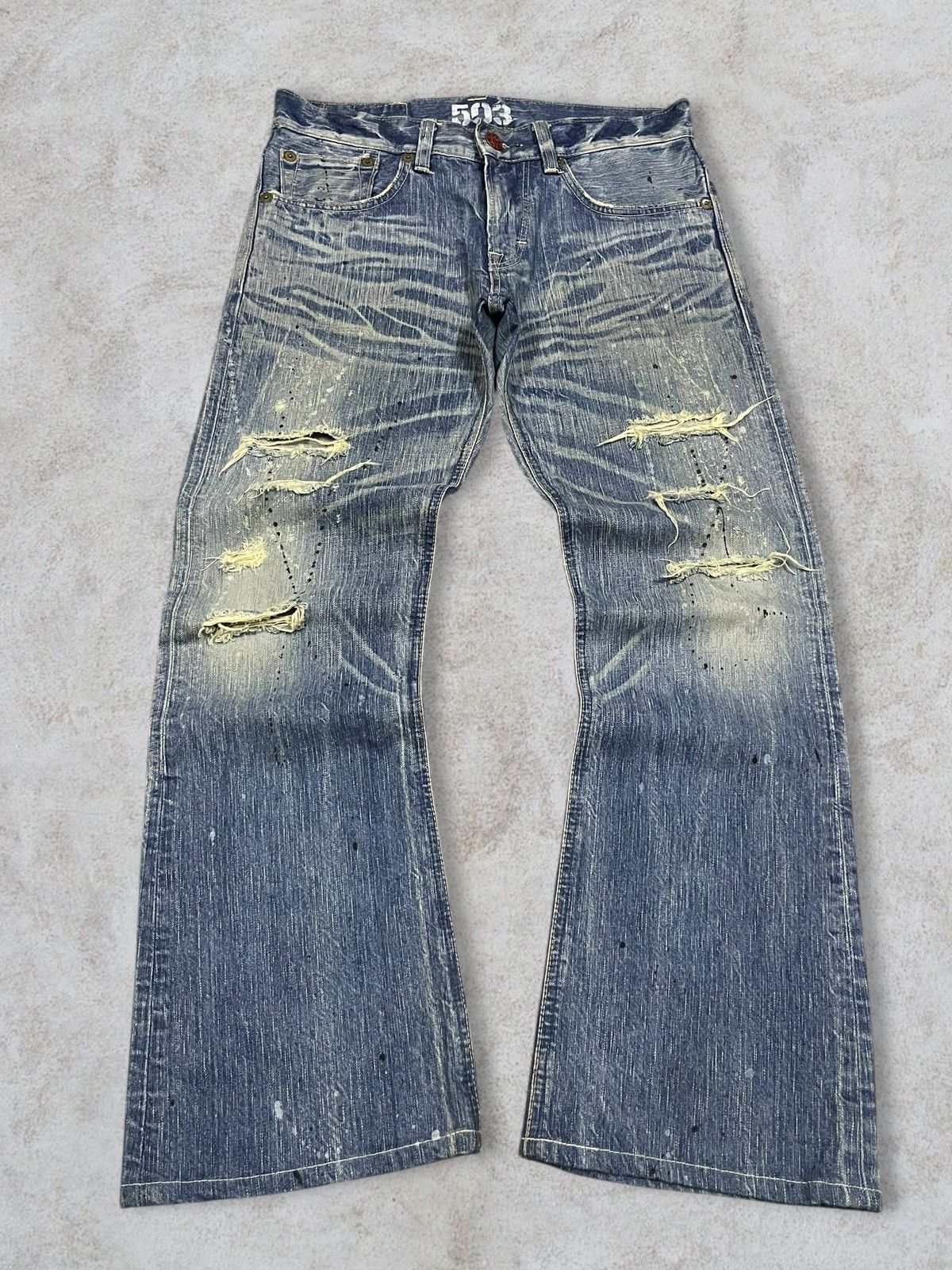 POST ARCHIVE FACTION (PAF) Vintage Edwin Paint Splatter Distressed Washed Flare Jeans Size US 32 / EU 48 - 8 Thumbnail
