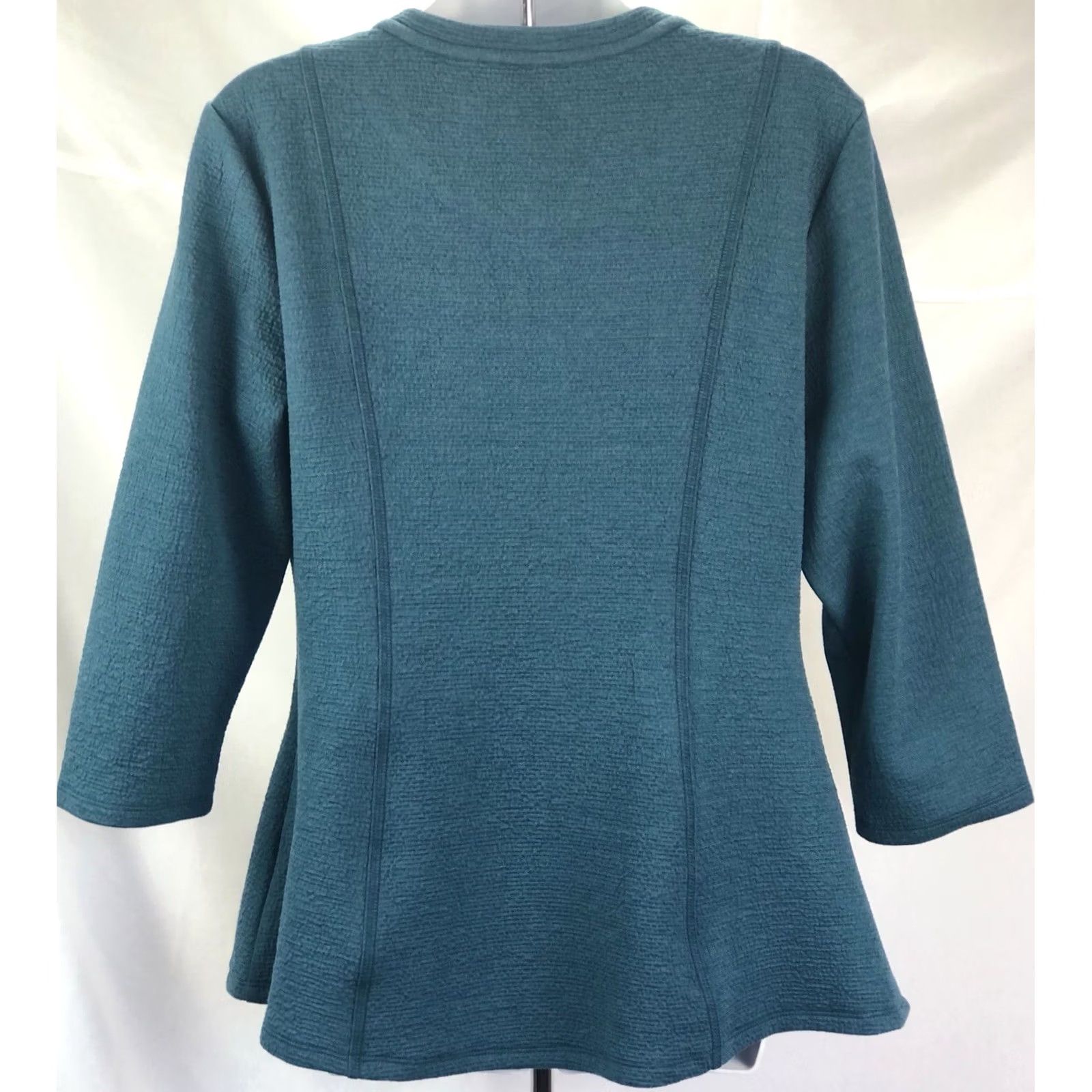 Vintage H by Halston Blouse Teal Zip Front Scoop Neck 3/4 Sleeve Peplum Shirt Womens S Vintage: No Size S / US 4 / IT 40 - 4 Thumbnail