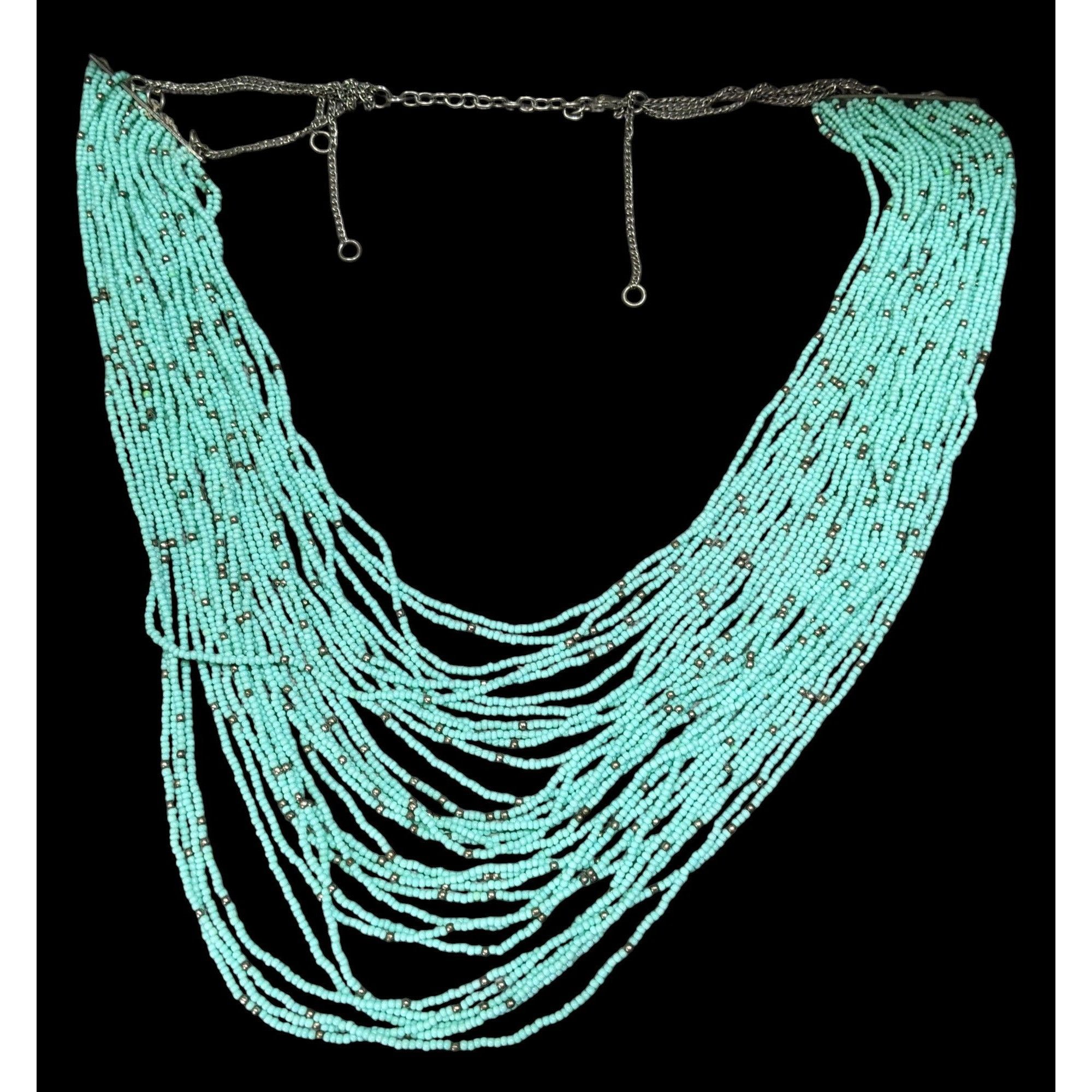 Other Multilayer Turquoise And Silver Tone Glass Beaded Necklace Size ONE SIZE - 1 Thumbnail