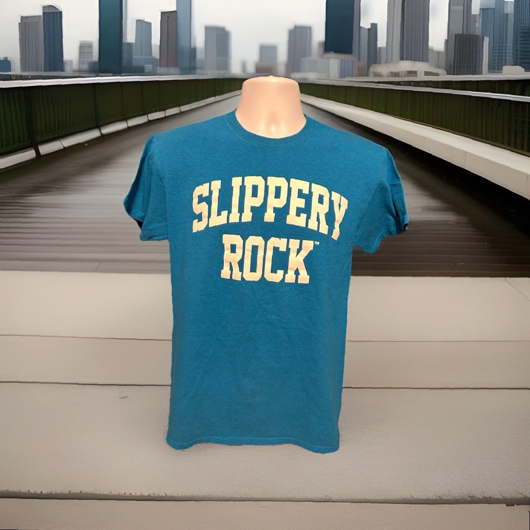 Gildan VINTAGE? No — Slippery Rock University Shirt Unisex Adults M Blue Short Sleeve White Spell Out Shirt Size US M / EU 48-50 / 2 - 4 Thumbnail