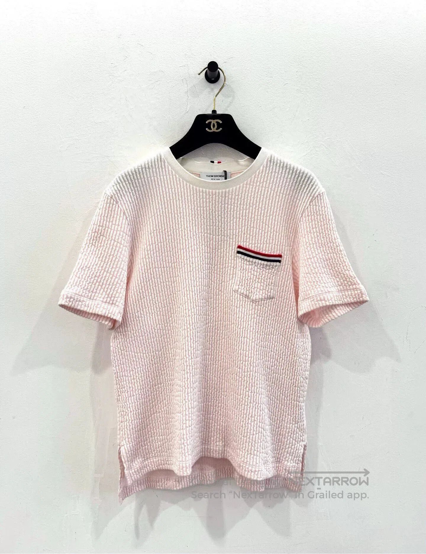 Thom Browne Thom Browne Pink Seersucker Stripe Tee. Size M / US 6-8 / IT 42-44 - 1 Thumbnail