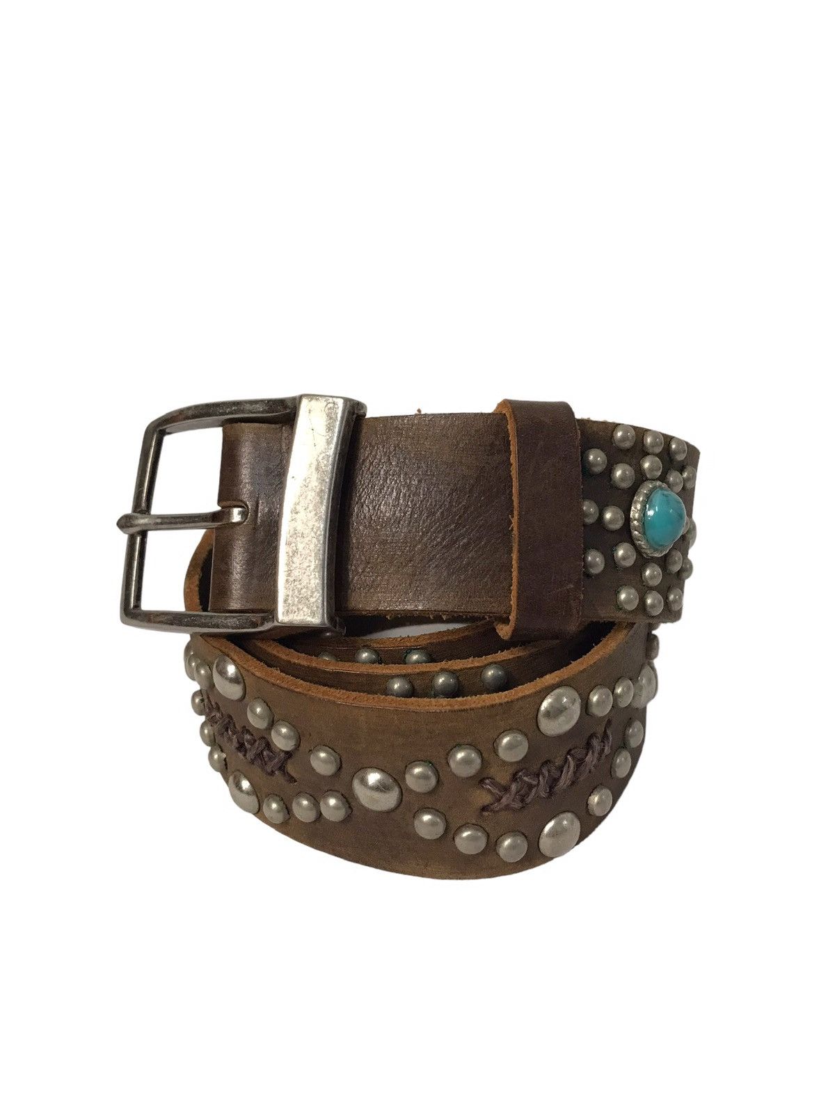 Vintage Turquoise/Silverstone Brown Leather Belt