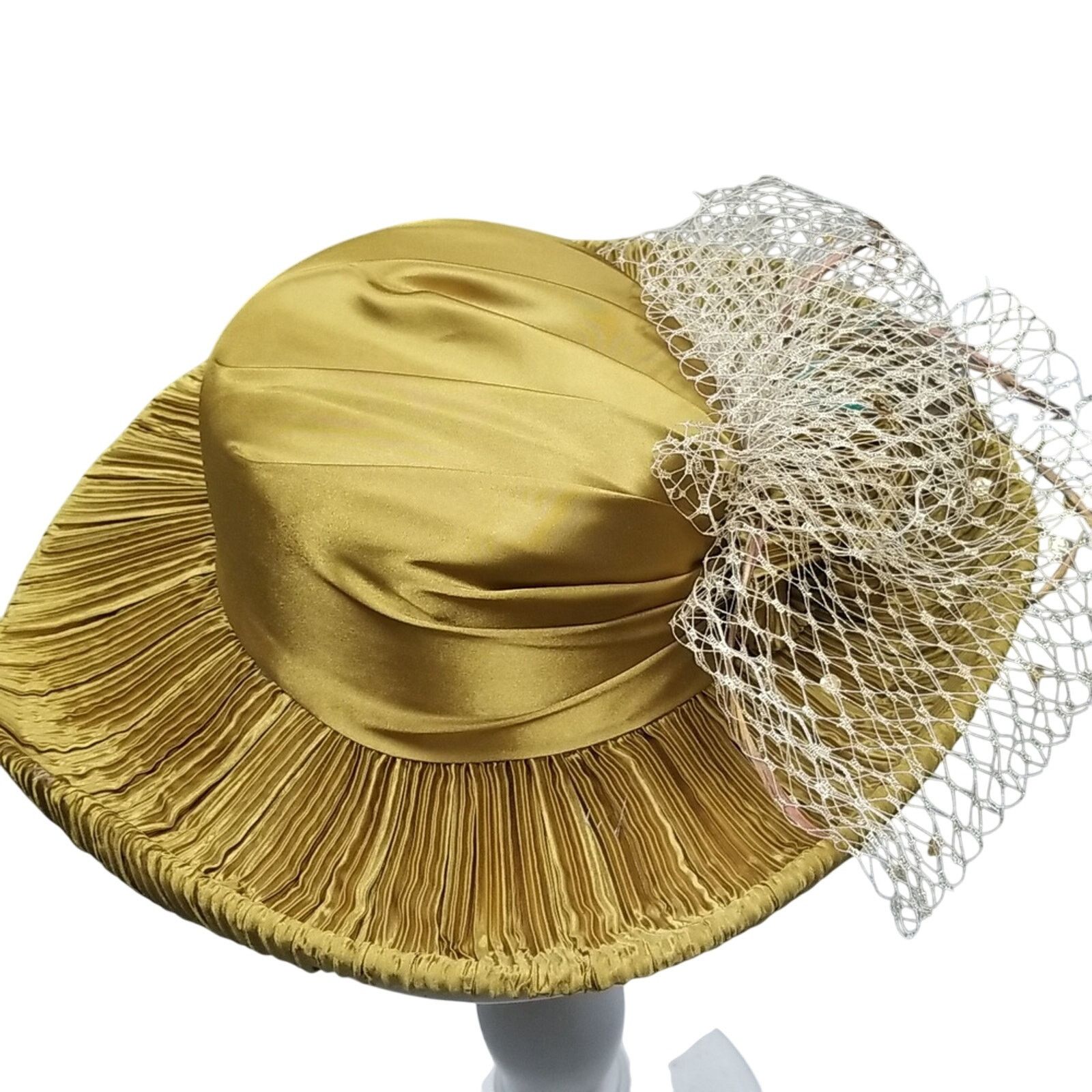 Other Donna Vinci Chartreuse Satin Hat, size 22 1/2 inches Size ONE SIZE - 9 Thumbnail