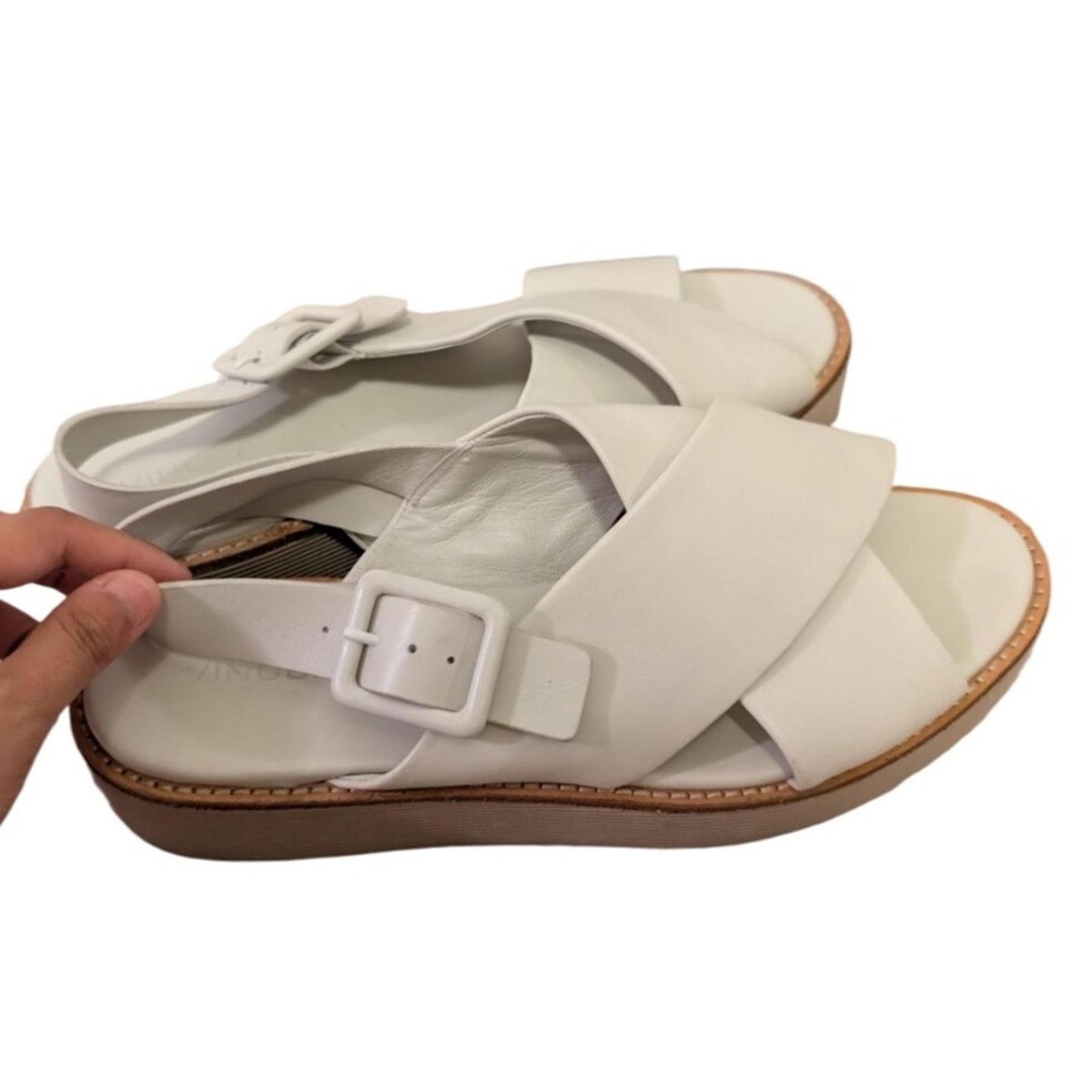 Vince Vince White Leather Crisscross Platform Buckle Strap Sandals Size US 10 / IT 40 - 2 Thumbnail