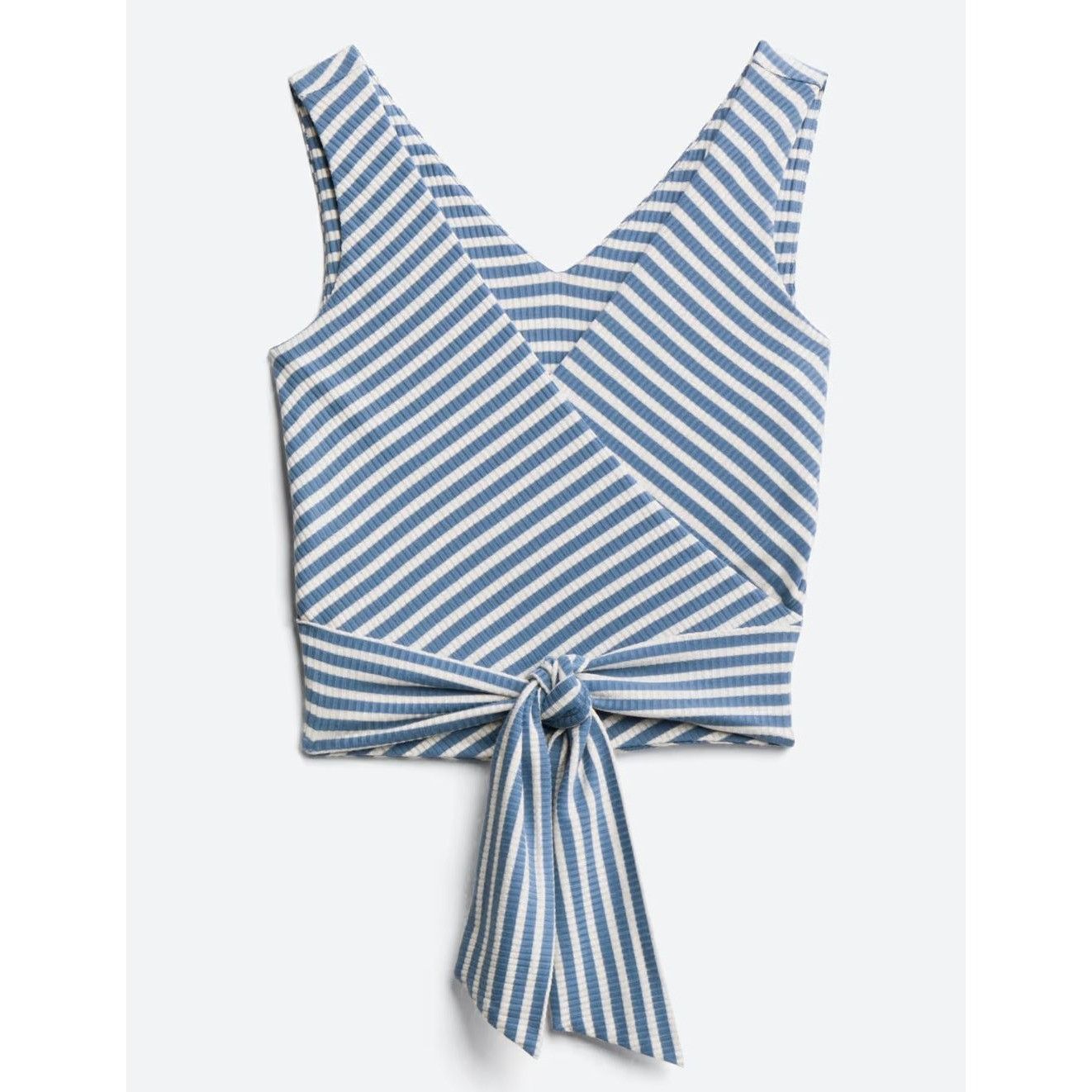 Other Dee Elly Blue & White Striped Wrap Crop Top Ribbed Sleeveles Size M / US 6-8 / IT 42-44 - 1 Thumbnail