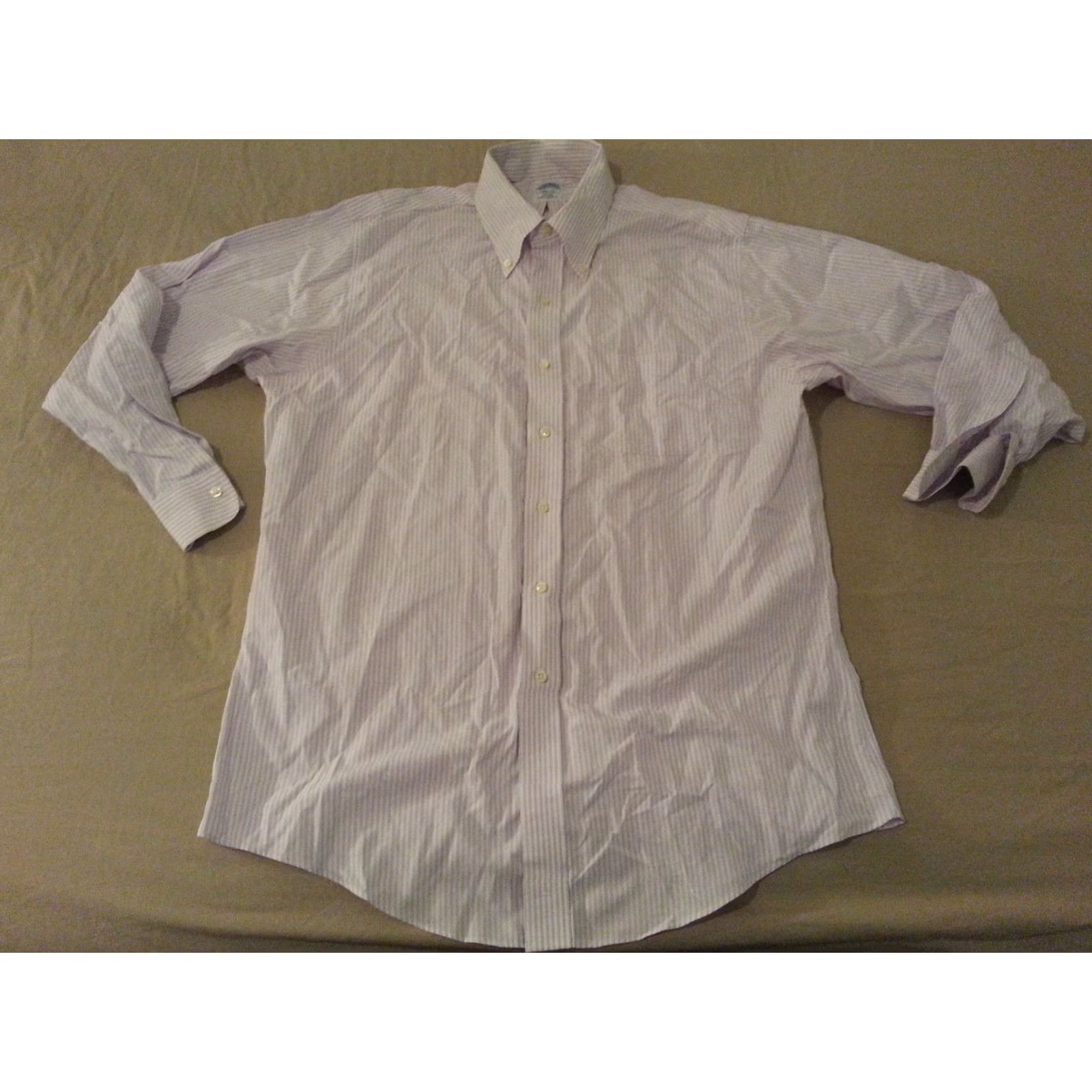 Brooks Brothers Brooks Brothers Mens Dress Shirt 16 1/2 32 Purple Stripes Cotton Long Button Size 46R - 2 Thumbnail