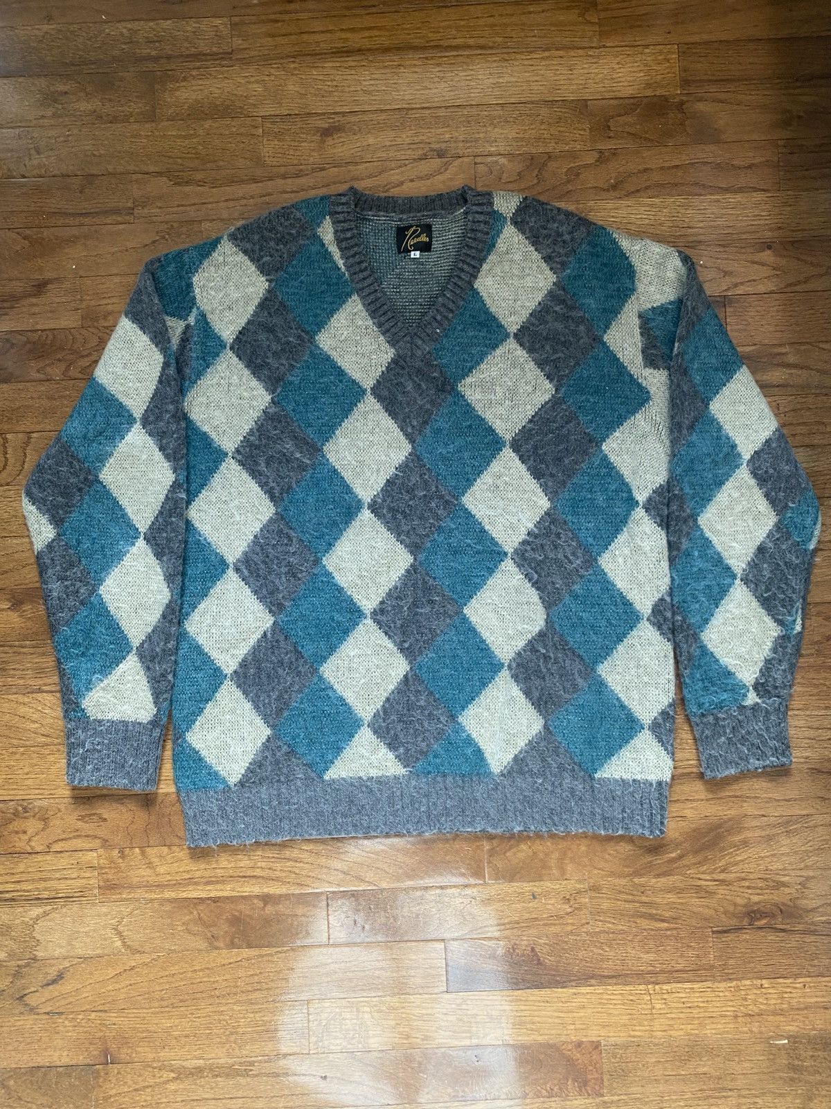 Needles Mohair Argyle V Neck Sweater