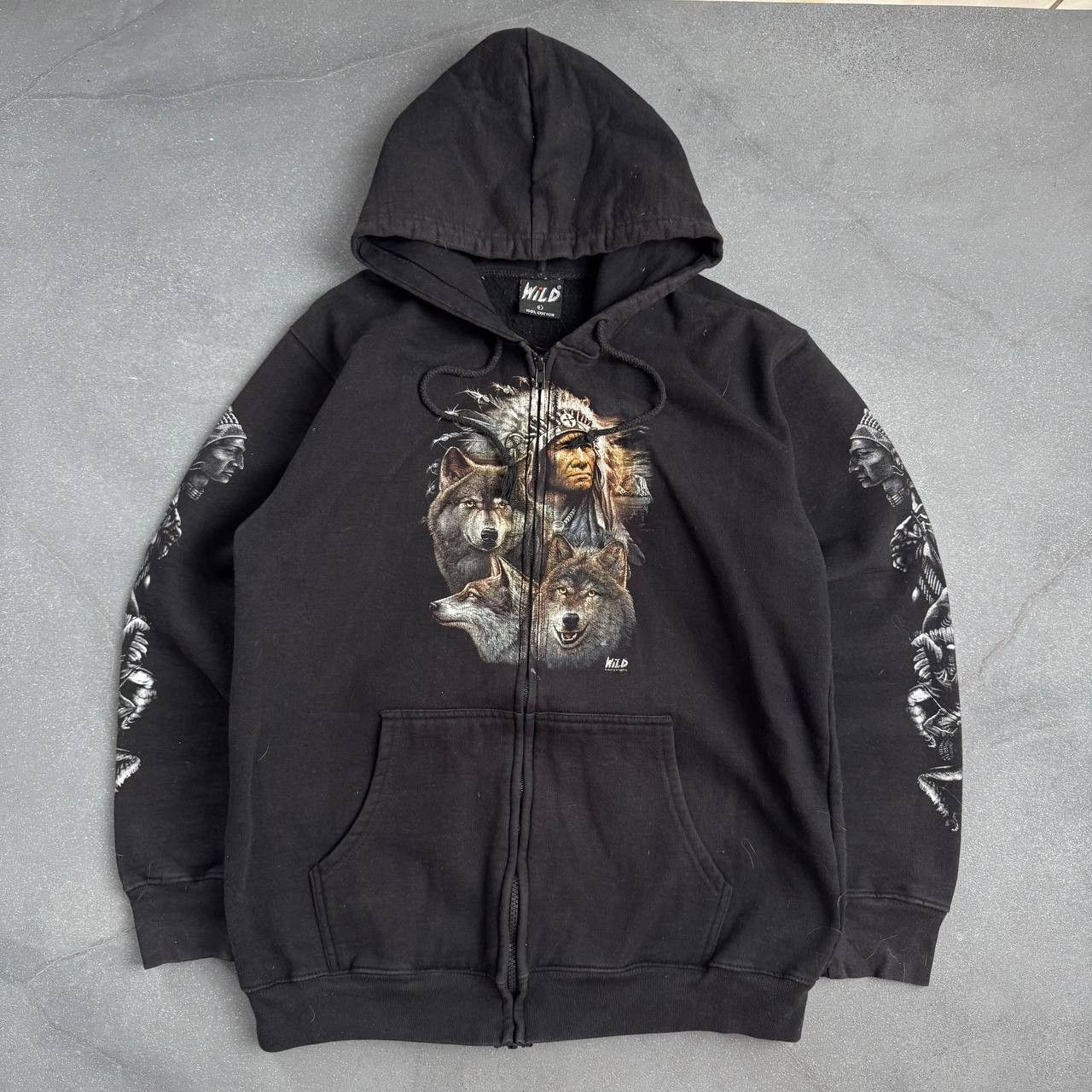 Japanese Brand WILD Vintage Y2K Double Side Wolf Printed Zip Hoodie Size US M / EU 48-50 / 2 - 2 Thumbnail