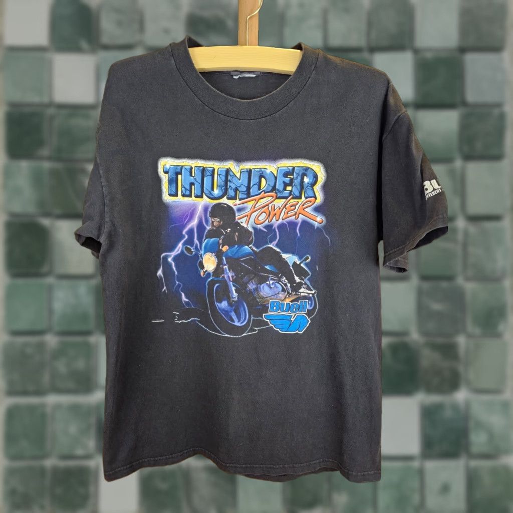 Vintage VINTAGE THUNDER POWER BUELL MOTORCYCLE COMPANY BLACK T-SHIRT SZ L Shirt Men Black 90s Logo Short Sleeve Round Neck Cotton Vintage: No Size US L / EU 52-54 / 3 - 1 Thumbnail