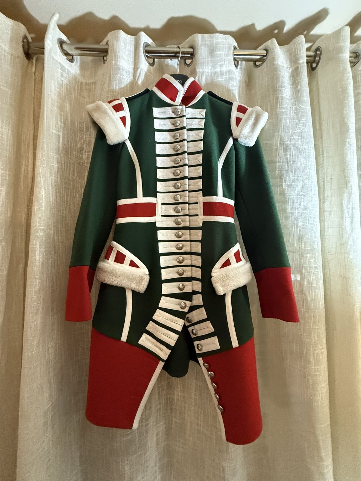 Burberry Burberry Wool Ceremony Coat with Red & Green Sheepskin Trim Size XS / US 0-2 / IT 36-38 - 1 Thumbnail
