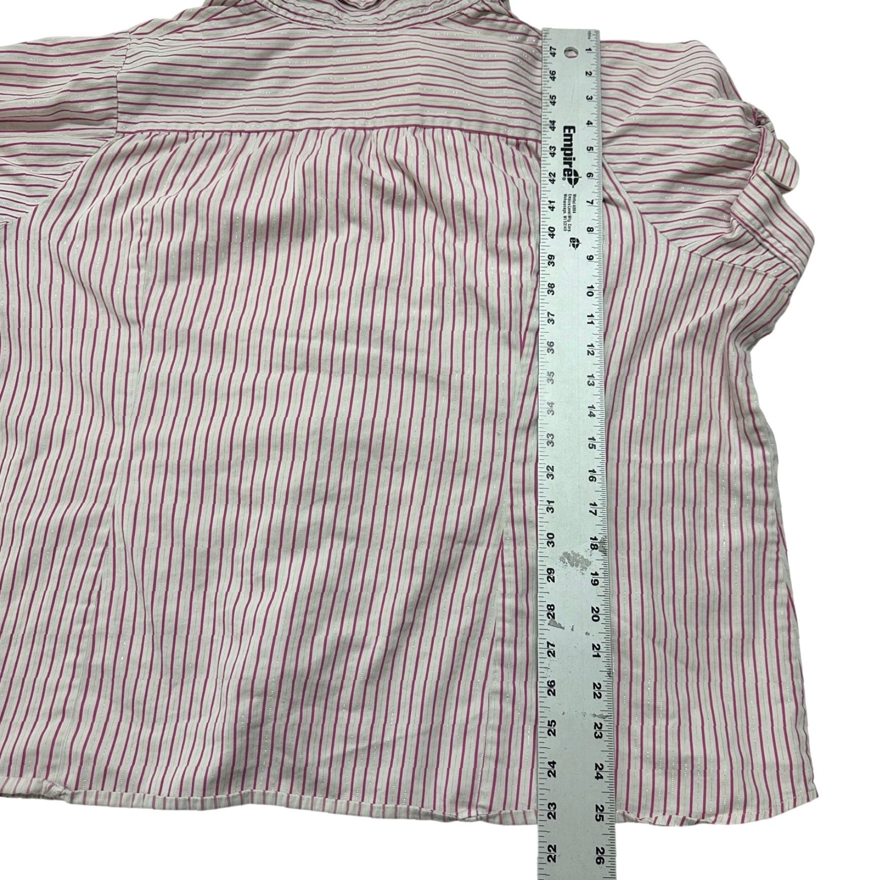 Vintage VINTAGE Lane Bryant Button Up Shirt Plus 28 Pink White Silver Striped Short Sleeves Women 28 Pink White Silver Striped Short Sleeves Green? Size 4XL / US 24-26 - 4 Thumbnail